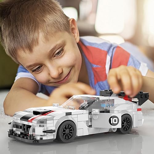 Miniatura 7 de Juego de bloques de construcción de autos de carreras para niños, kit de construcción de súper auto, ladrillos de bricolaje, modelo coleccionable de