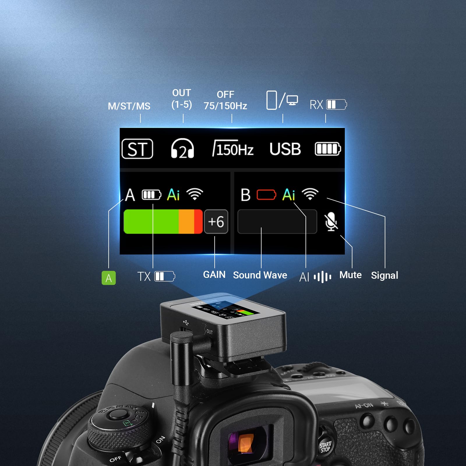 NEEWER CM26 Pro AI Microphone sans Fil Compatible avec iPhone,Android,appareils Photo&PC.Micro-Cravate avec DSP/MCU,réduction du Bruit,48 ​​kHz/24 Bits, Rapport Signal/Bruit de 88 DB, portée de 100m