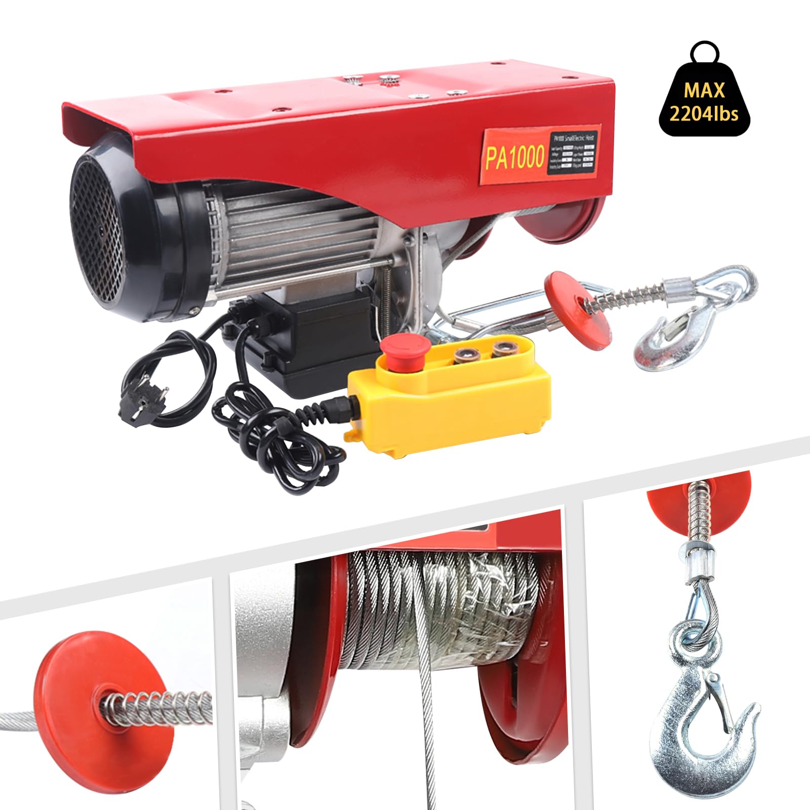 Cabrestante eléctrico de 220 V, peso de elevación de 500 kg hasta 1000 kg, cabrestante de motor, motor de cobre de 1600 W, polipasto, elevador, mando a distancia