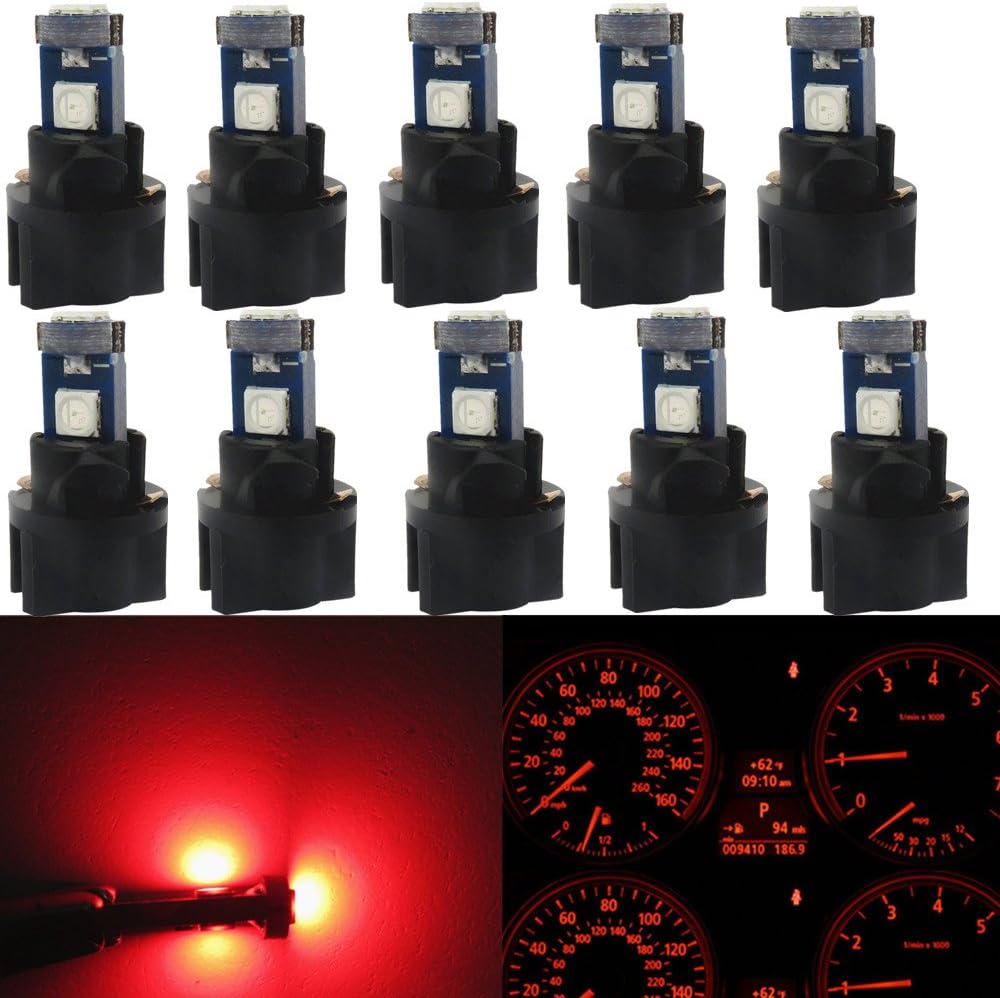 WLJH 10pcs Red T5 Instrument Panel Dash LED Light Bulb PC74 17 37 3030SMD 12 Dashboard Indicator