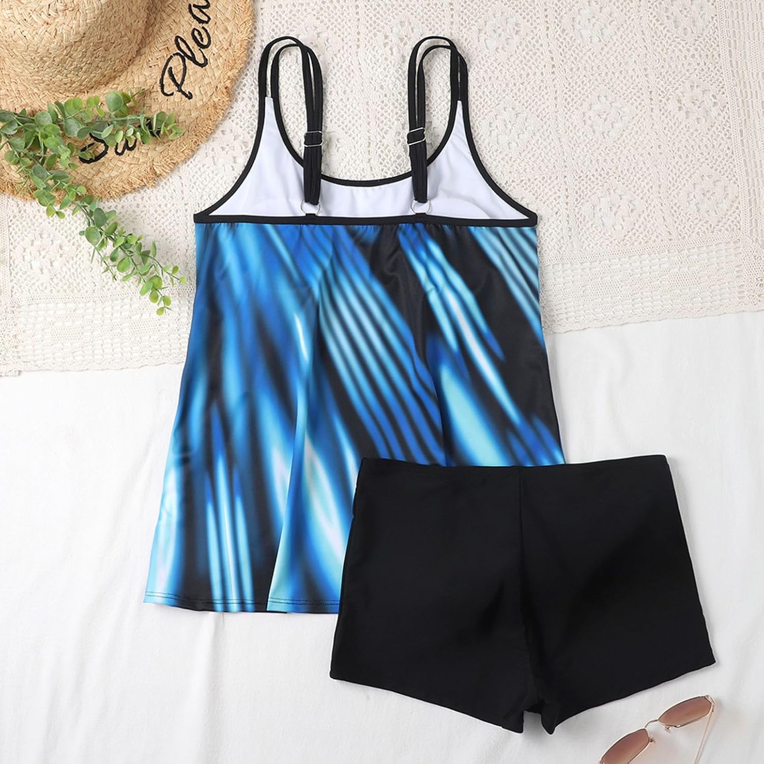 Lu's Chic Women's Tummy Control Tankini Swimsuit 2 Piece Bathing Suit Modest Floral Print Swim Top