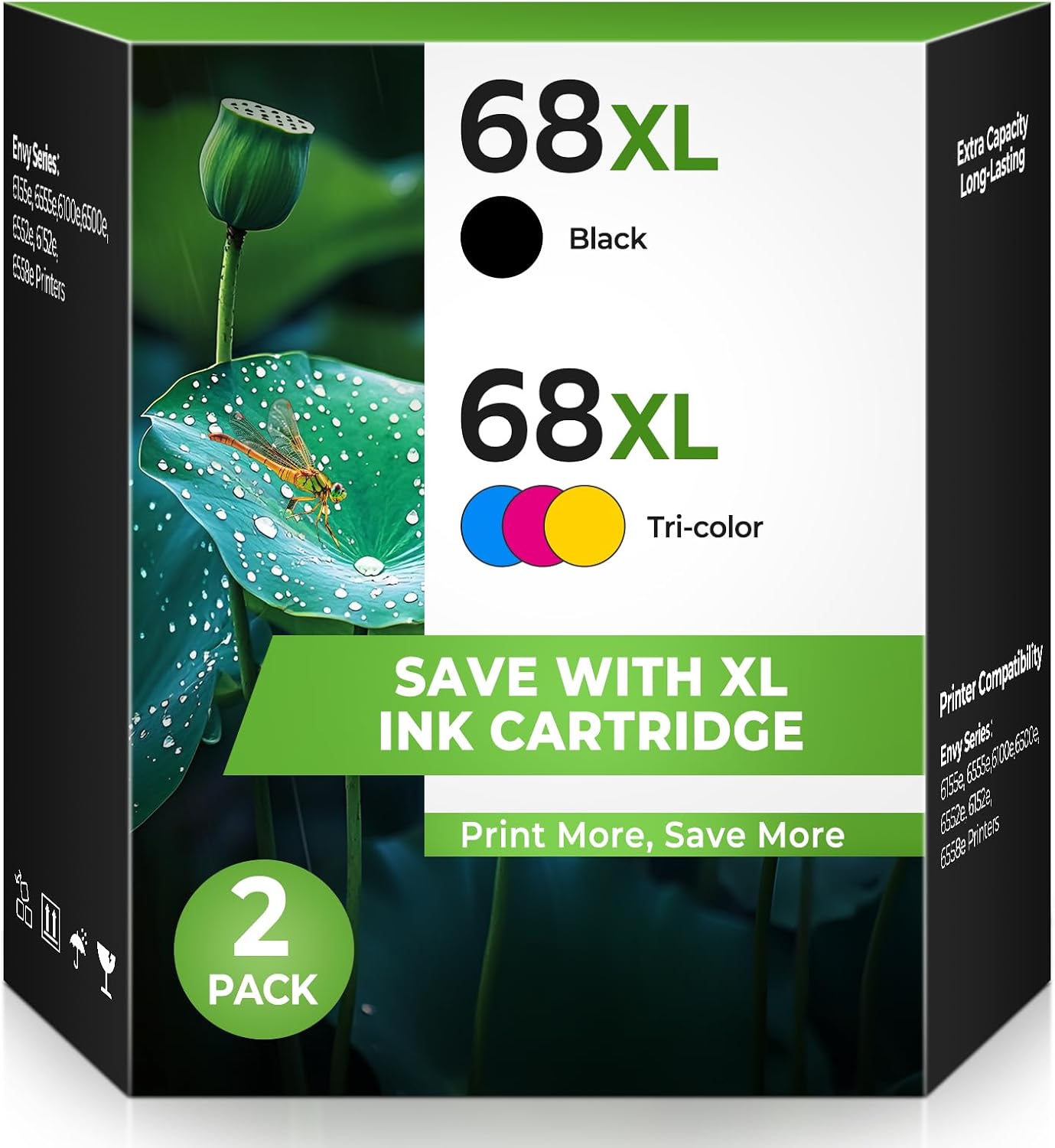 68XL 68e 68 Ink Cartridges Combo Pack for Envy 6155e 6555e Ink Cartridge