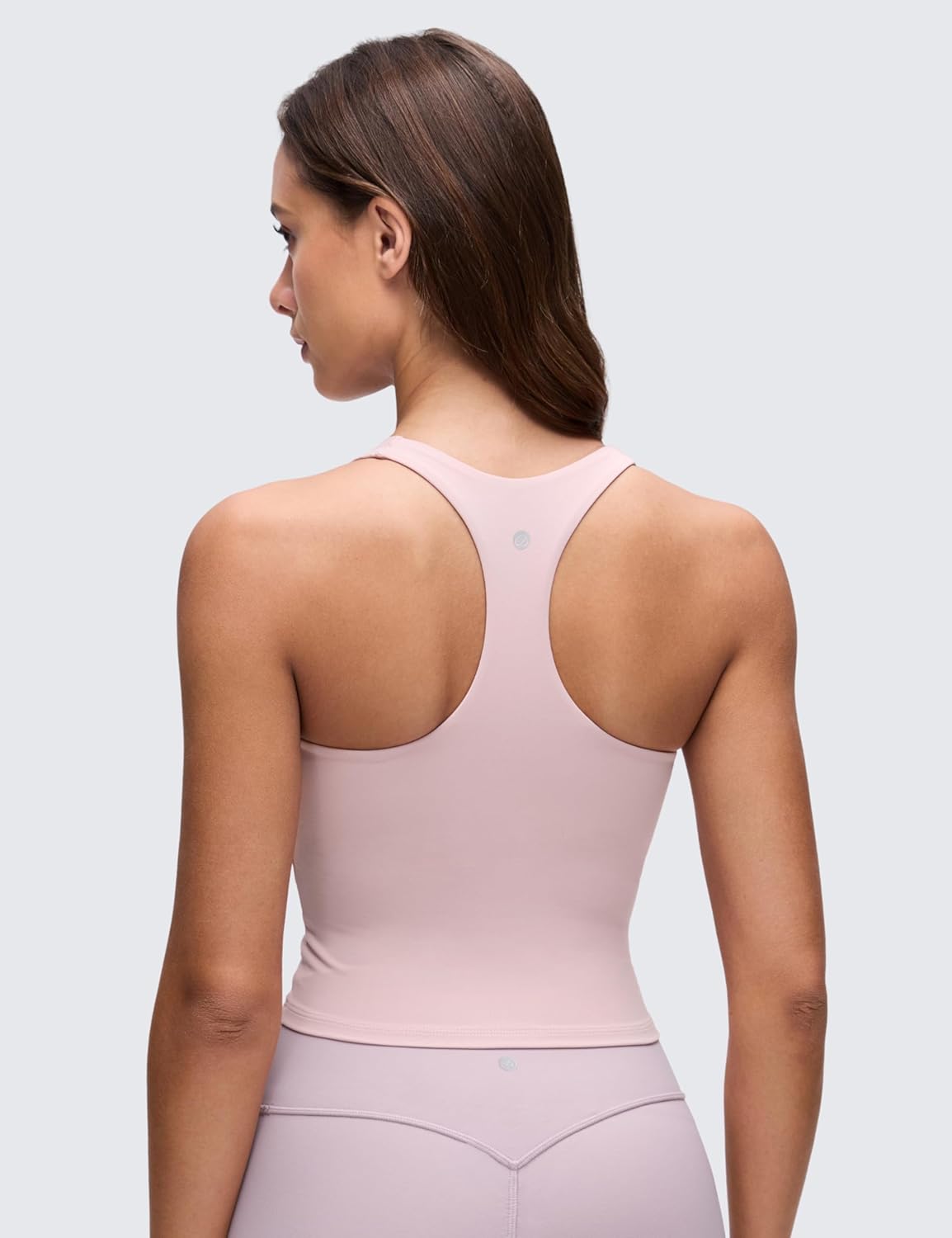 CRZ YOGA Butterluxe V Neck Crop Tank Tops for Women - Racerback Wireless Padded Yoga Longline Sports Bra