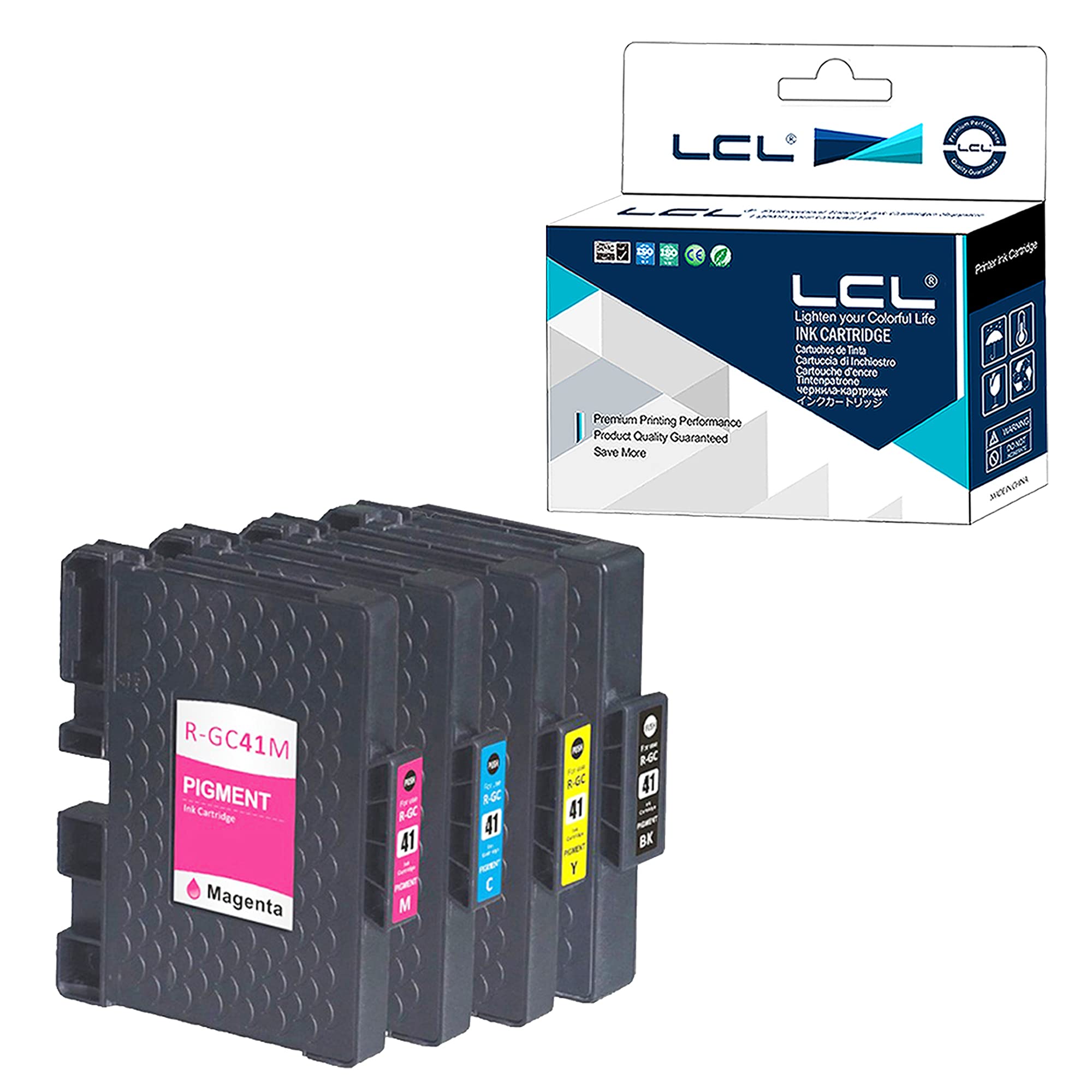LCL GC-41 GC41 GC-41K GC-41C GC-41M GC-41Y Sublimation Ink Cartridge Compatible for RICOH IPSiO SG 2100 2010L 2100 7100 3100 3110SFNW SG K-3100DN SG3100 SG3120B SF SG3120B SFN (4PK KCMY)