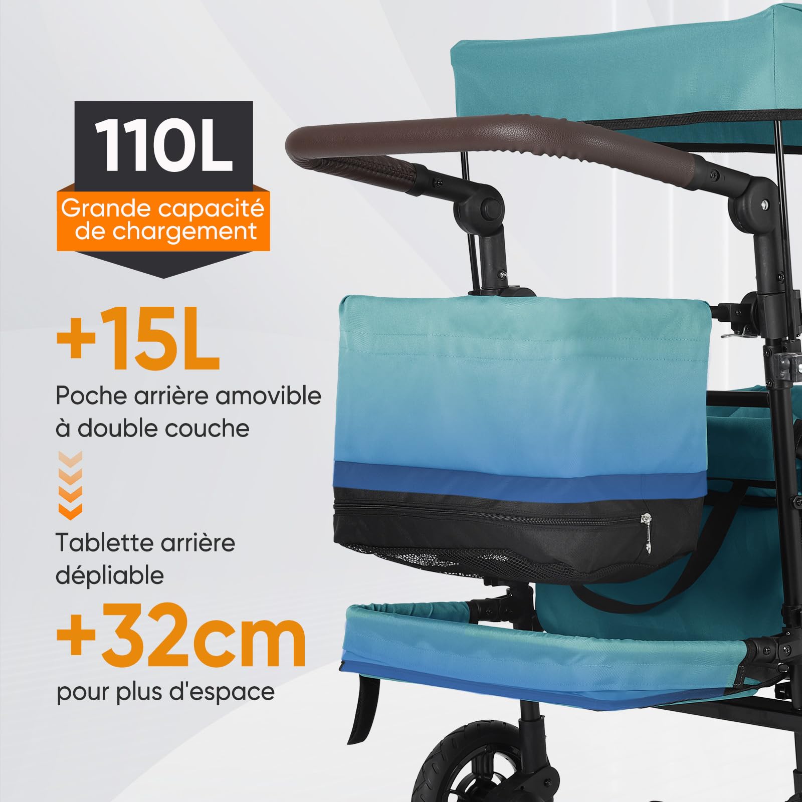 Sekey TP5050 - Chariot Pliable pour Enfant - Capacité de Charge de 150 kg - avec poignée et Freins - Vert foncé
