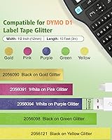 Vista 2 de RAEMALL Repuesto para rotuladora Dymo D1 2056090 2056091 2056094 2056098 2056121 Oro/Rosa/Púrpura/Verde/Azul Glitter Cinta de etiquetado Uso