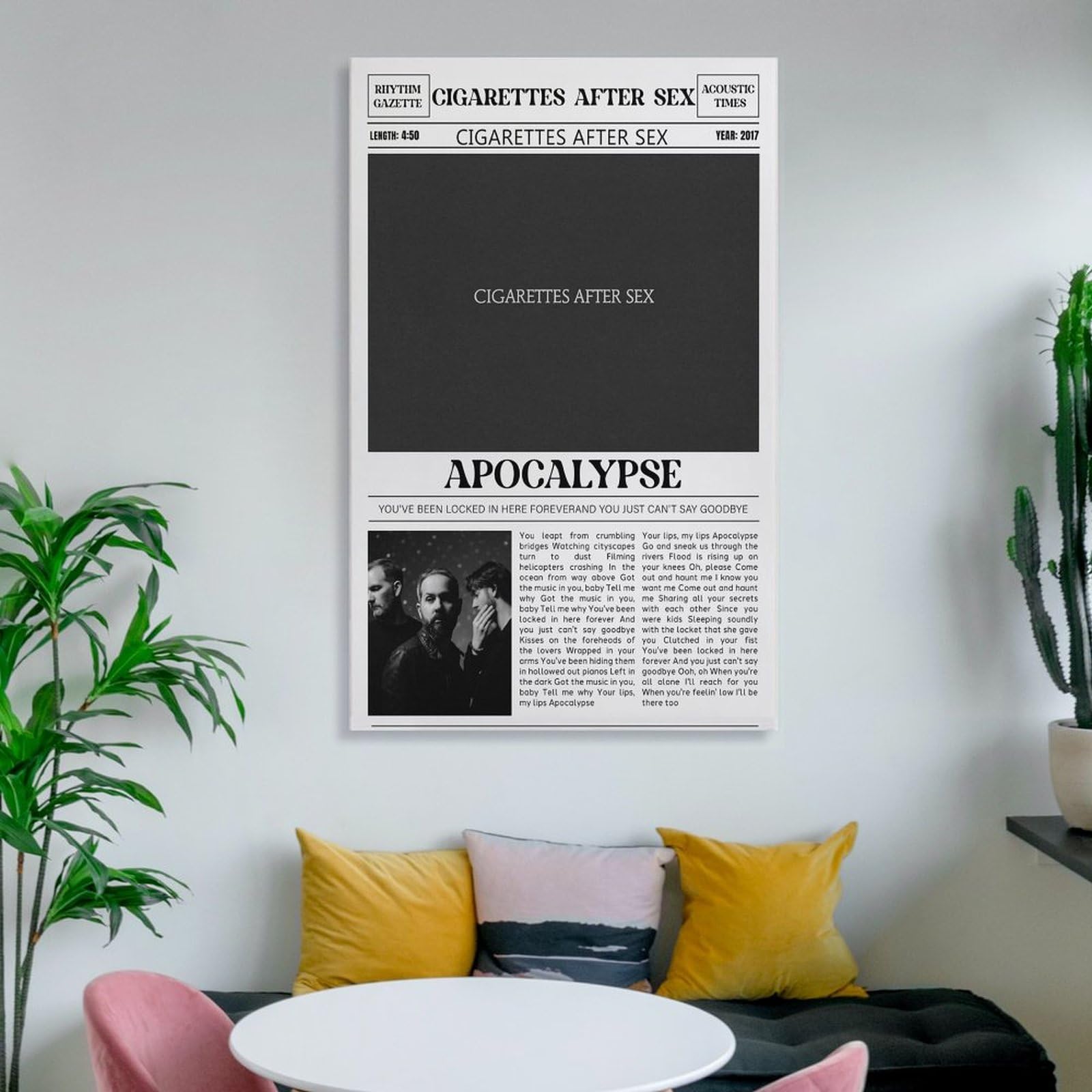 Póster de periódico retro de Cigarettes After Sex Letras de Apocalypse,  Póster de arte sobre lona