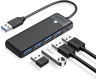 USB 3.0 Hub, ORICO 4-Port USB Hub, Ultra Slim USB Splitter for Laptop for MacBook, Mac Pro, iMac, Surface Pro,XPS, PS5, PC, Flash Drive, Mobile HDD(Black/0.5ft)