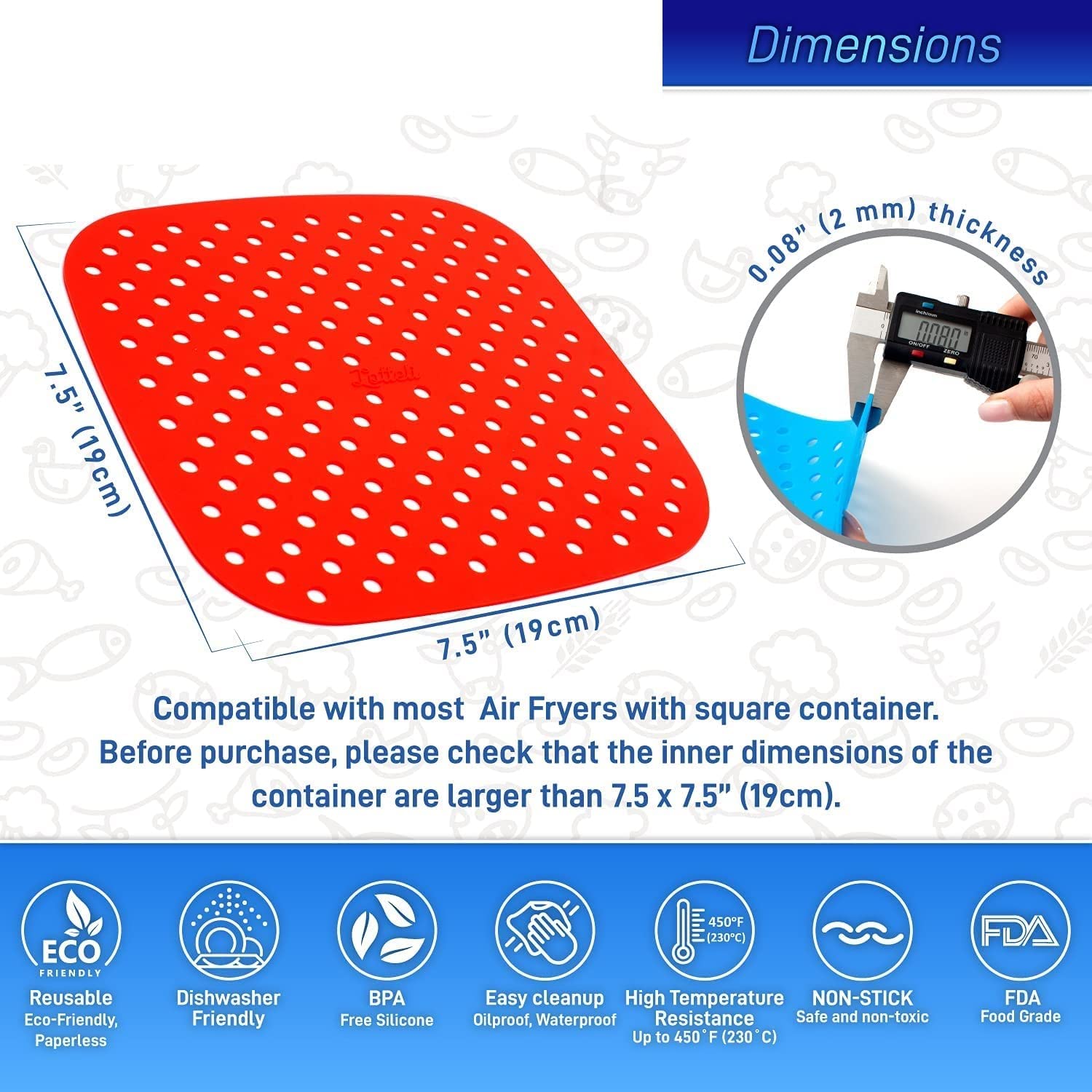 Silicone Air Fryer Liners - Reusable & Non-Stick -6 Silicone Air Fryer Liners - Reusable & Non-Stick -6