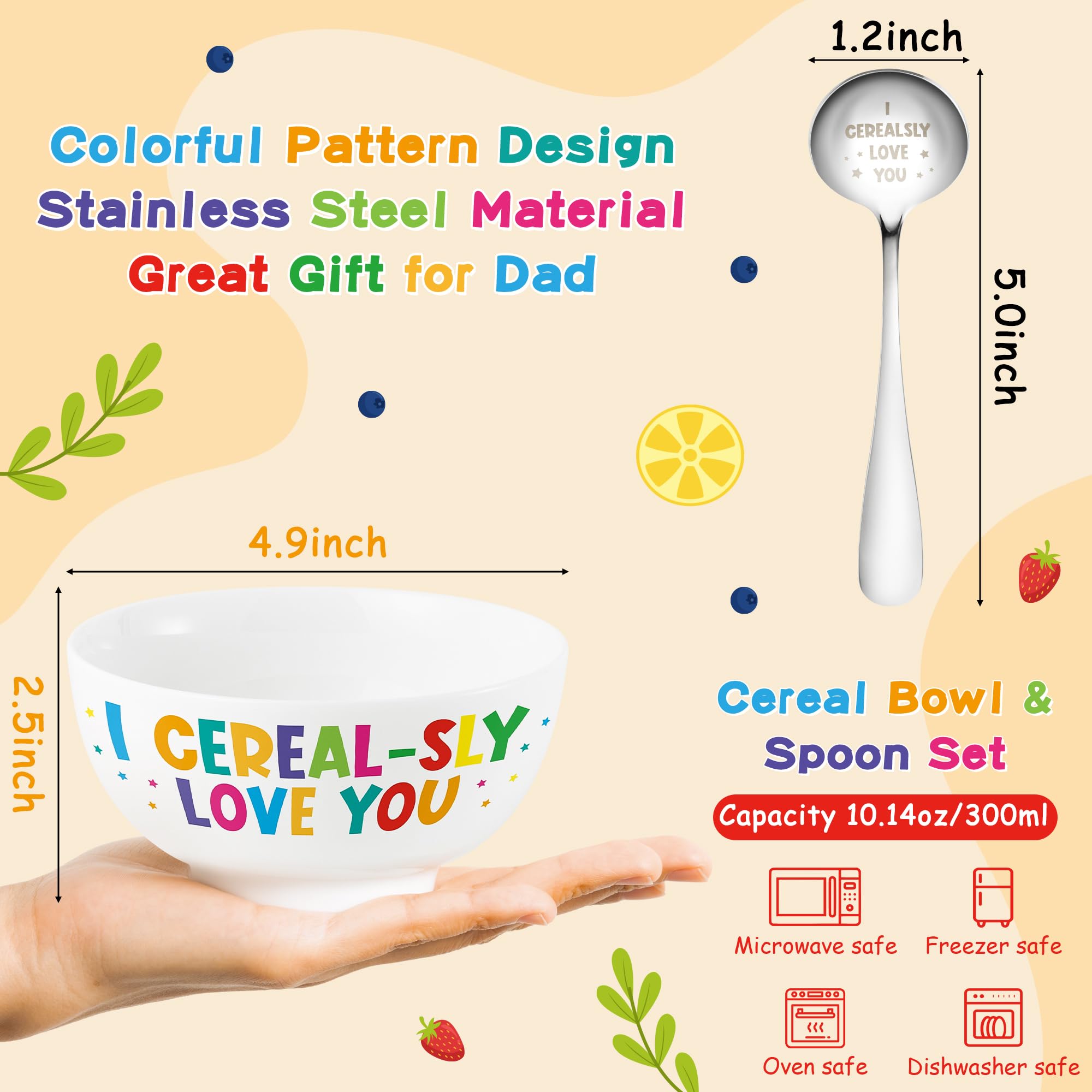 R HORSE Cereal Bowl and Spoon Set Colorful Funny Cereal Bowl with Engraved Spoon Gift Set for Salad Soup Ice Cream, Oatmeal Breakfast Bowl Cereal Fruit Tableware Kit for Kid Cereal Lovers