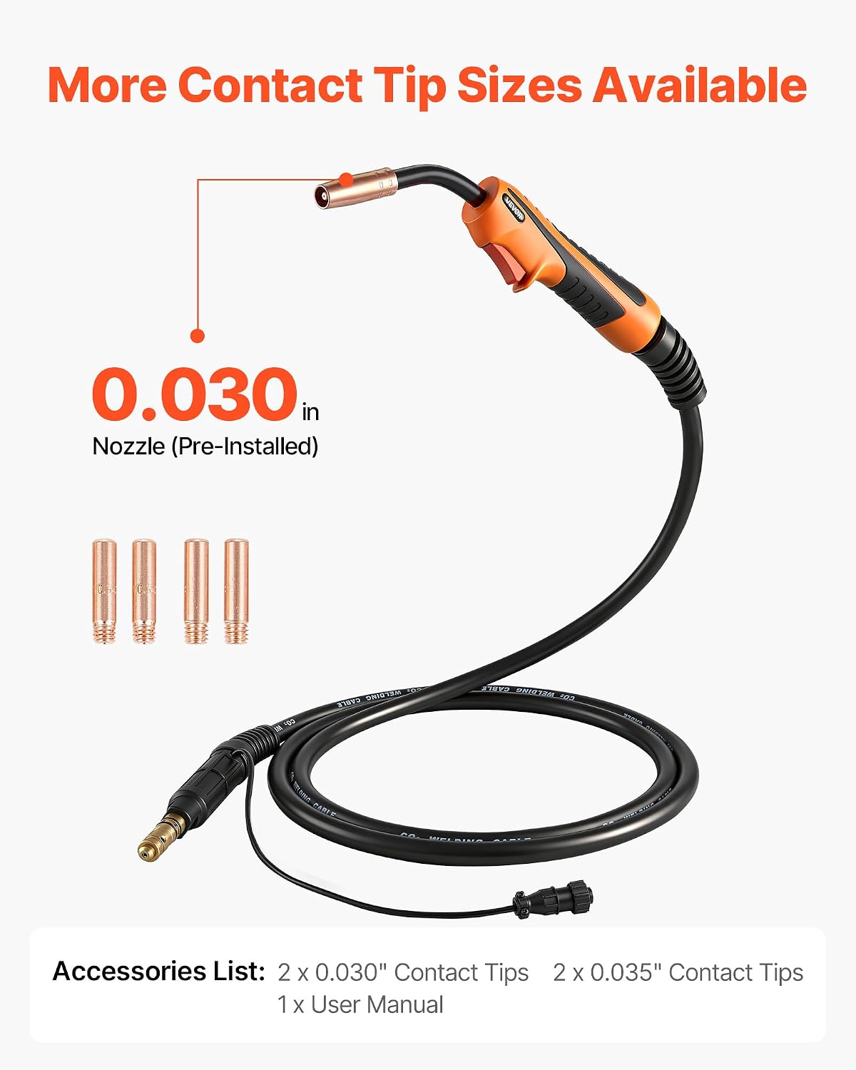 VEVOR 100A MIG Welding Gun with 10FT Cable, Replacement for Lincoln Magnum 100L (K530-6) - with 5PCS Mig Welding Contact Tips