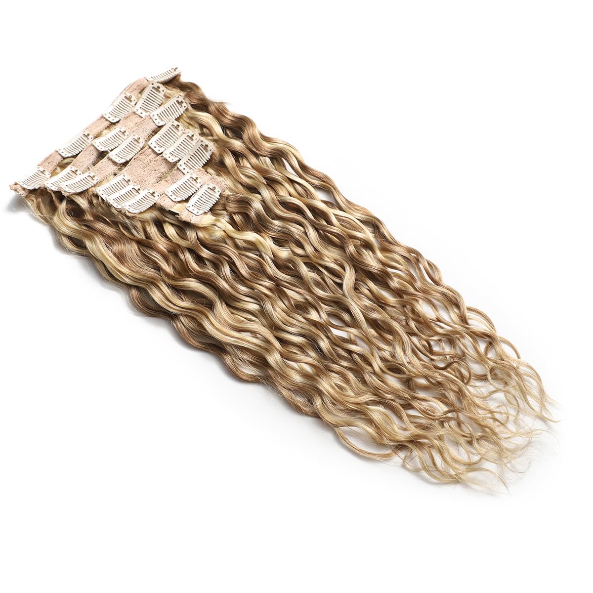 Extensiones de clip 9A de pelo natural rizado grande, con mechas balayage marrón y rubio, extensiones de pelo humano Virgin Remy P8/613# 40cm/16pulg