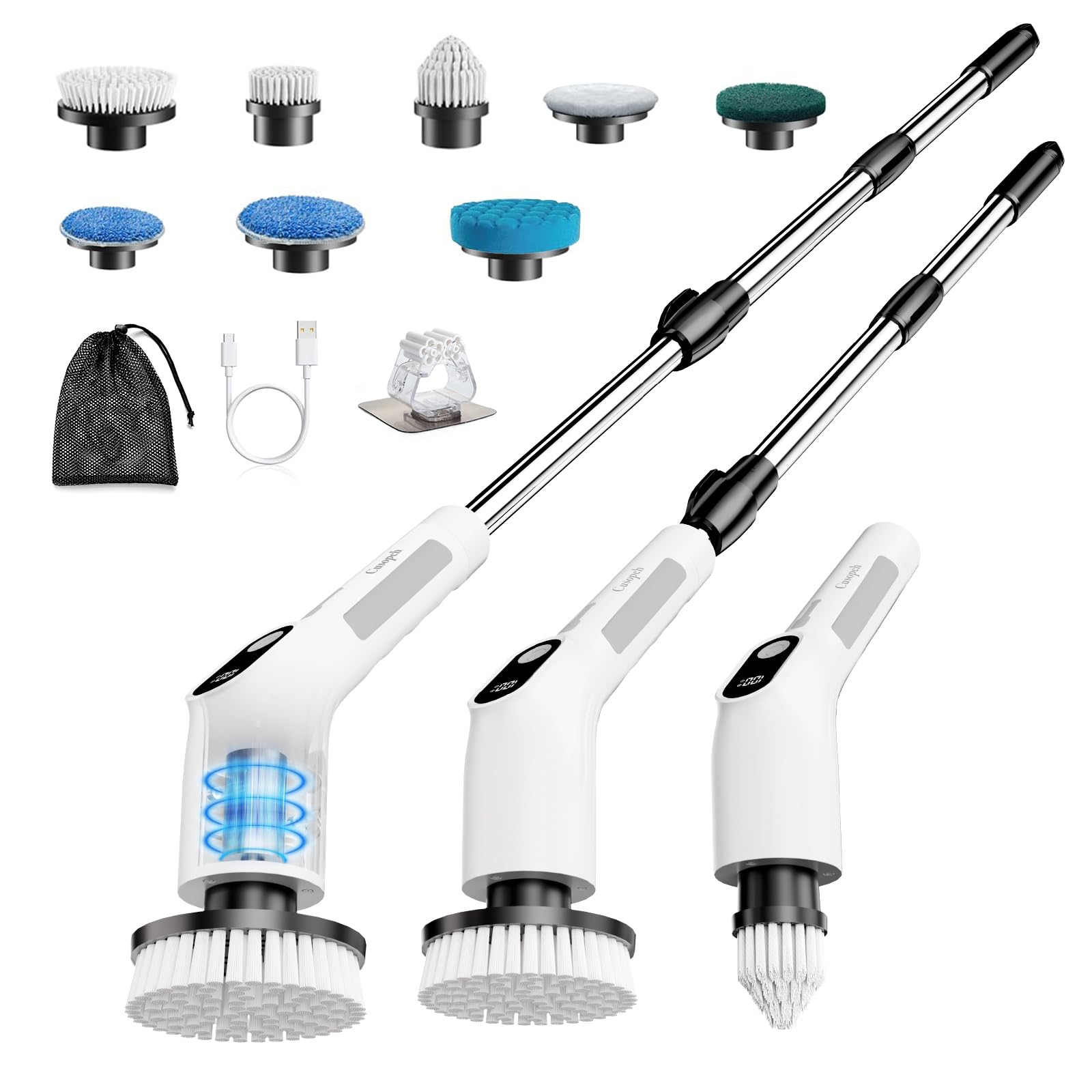 Cepillo Electrico Limpieza Hogar con 8 Cabezales Reemplazables,Cepillo Limpieza Electric Ajustable, Cepillo para Limpieza IPX6,Fregadora Giratoria Eléctrica del Hogar, Baño,Suelos
