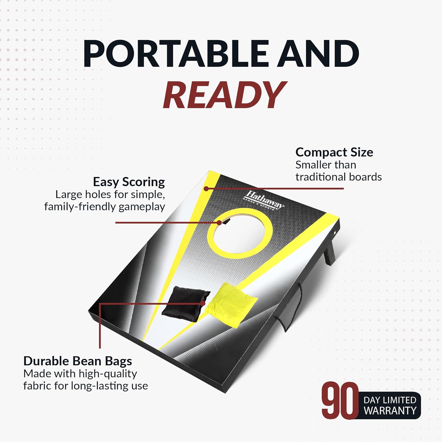 Hathaway Compact Cornhole Bean Bag Toss Game Set – Includes 2 Target Boards, 8 Bean Bags in Black and Yellow, and Carrying Case – Portable Cornhole Board Set for Outdoor Games