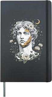 Statue Marble Bust Flowers Celestial Elegant Sculpture Hardcover Journal, Black