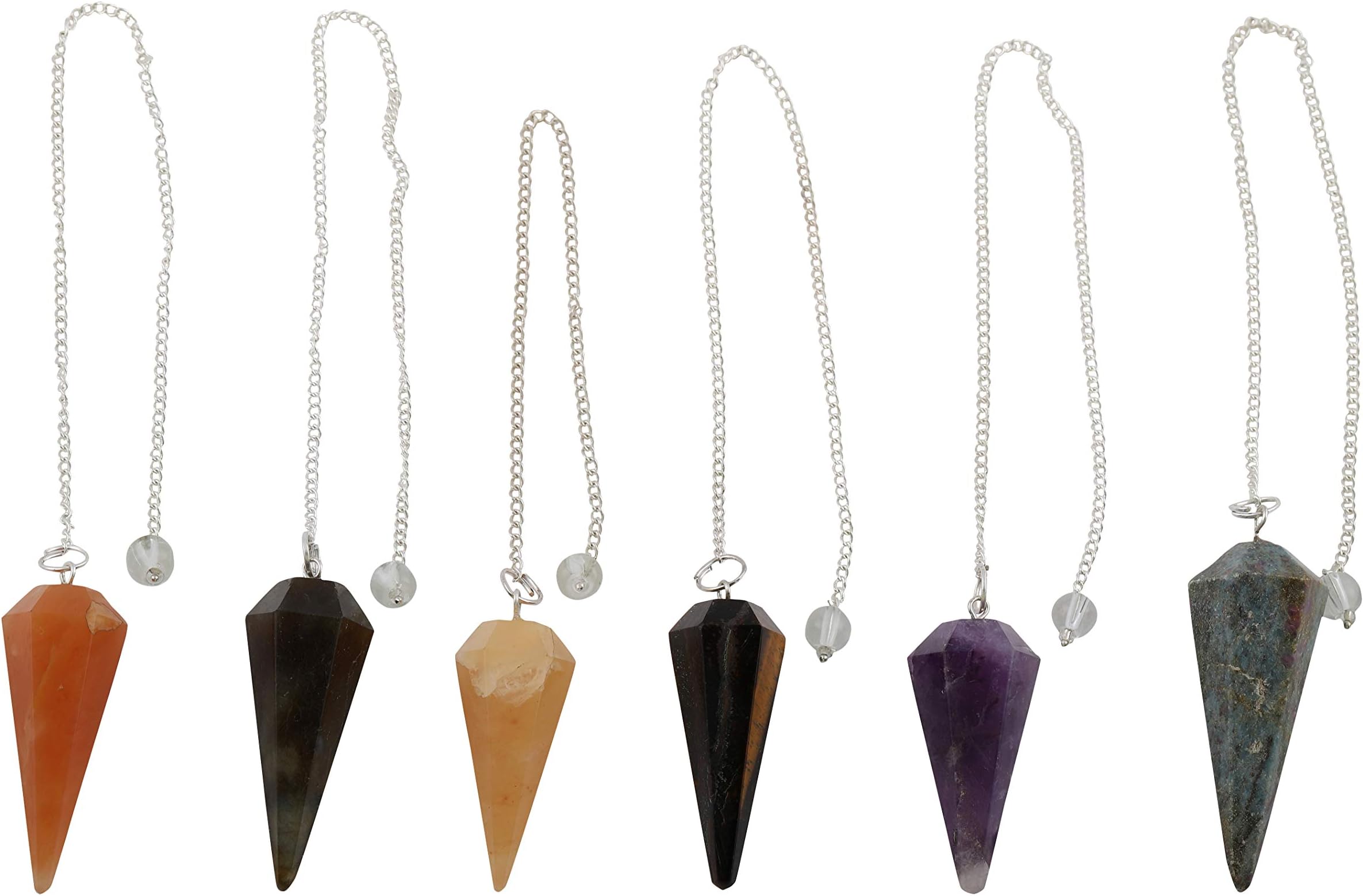 Dhyanarsh Dowsing Pendulum Healing Set of 6 - Carnelian, Labradorite, Golden Quartz, Tiger Eye, Amethyst, Lapiz