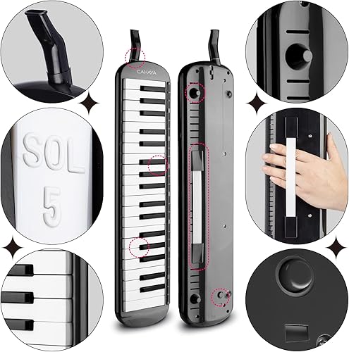 Vista 40 de CAHAYA Melodica Instrument 32 Teclas: Boquilla de doble tubo de aire Piano Teclado Instrumento musical Regalo con bolsa de transporte Beige Azul 32