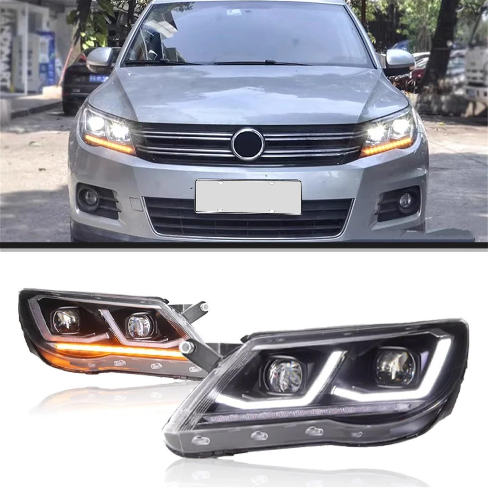 Fari Anteriori per VW Tiguan 2007-2012, proiettori, luci diurne, Accessori per Auto, Gruppo Ottico Anteriore.