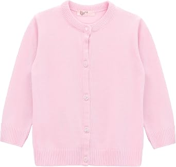 Lilax Little Girls' Knit Basic Cardigan, Long Sleeve Button Up Sweater