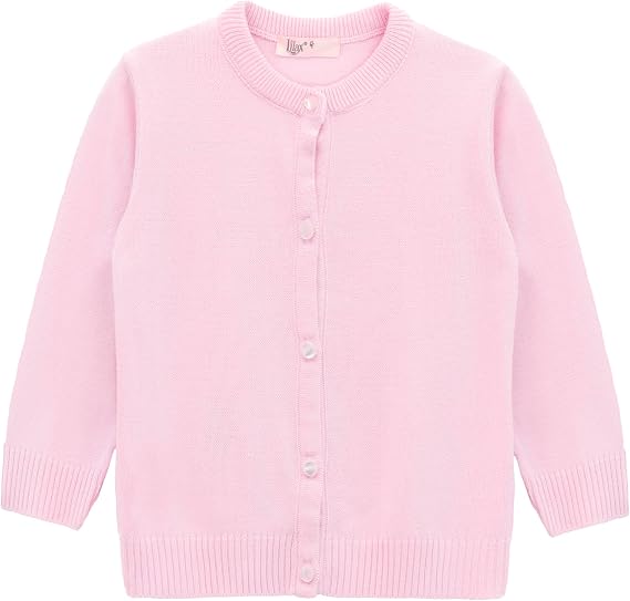 Lilax Little Girls' Knit Basic Cardigan, Long Sleeve Button Up Sweater