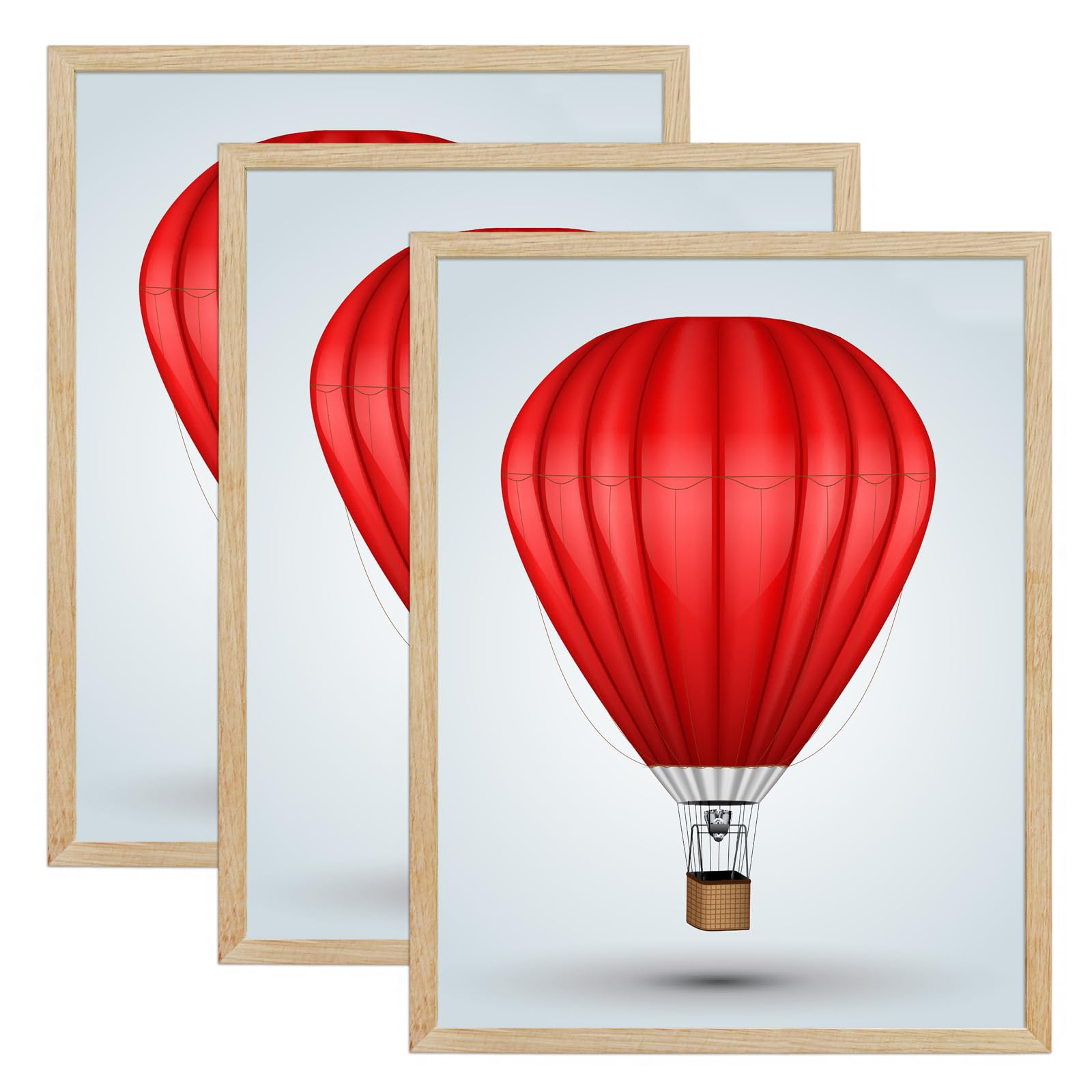 DABLUE 20x28 Picture Frame Set of 3 Beige Oak Wood 20"x28" Poster Frame 20 by 28 Natural Solid Wood Frames 28x20 Photo Frame with Clear Plexiglass