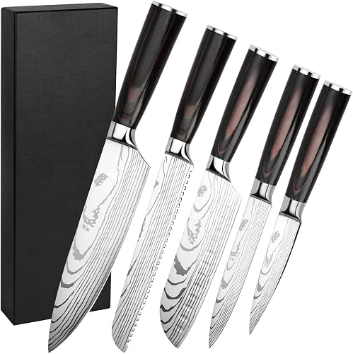 Messerset 5-tlg Küchenmesser Set aus Hochwertigem Edelstahl, Ergonomischen Griff, Profi