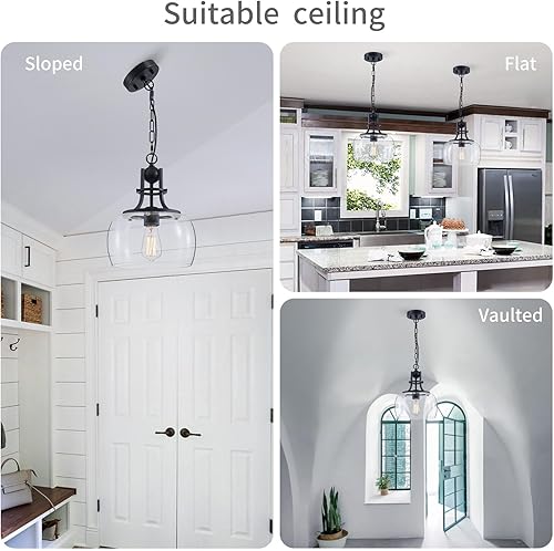 Miniatura 6 de WUZUPS Candelabro rústico rústico industrial redondo para techo, lámpara LED con pantallas de vidrio transparente para comedor, cocina, isla,