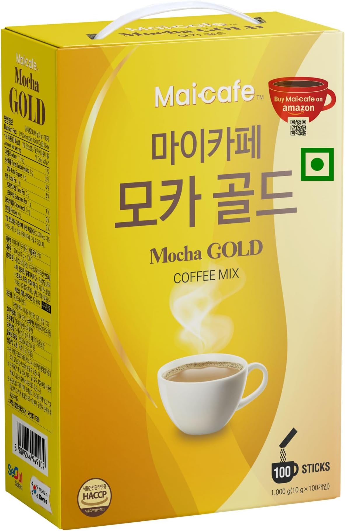 Mocha Gold Korean Instant Coffee Mix, 100 Stick Pack, 1.2 kg – Premium Instant Coffee Pack, Rich & Smooth Korean Coffee Mix with Milk Cream and Sugar - Made in Korea