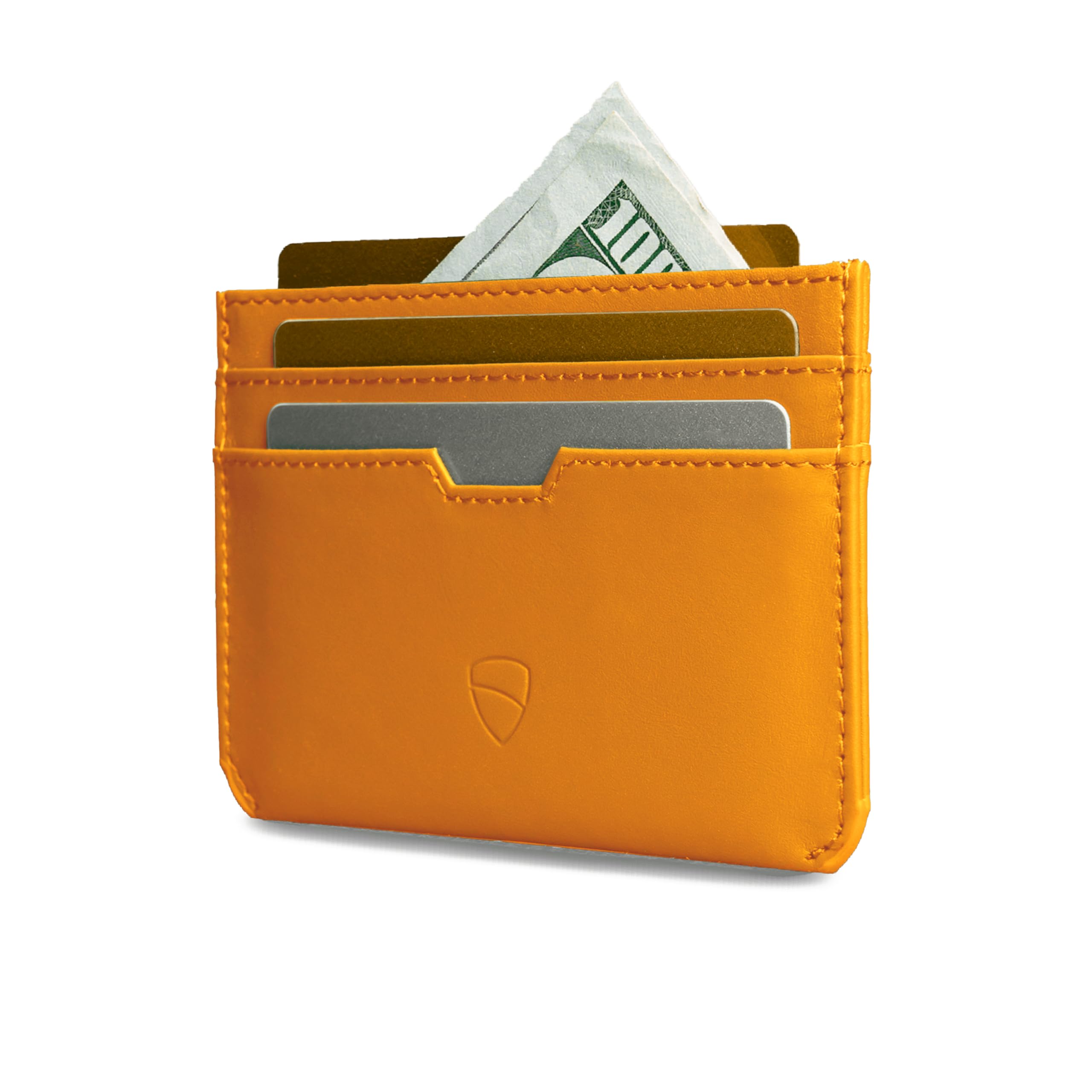 Vaultskin MOORGATE Smukłe skórzane etui na karty z ochroną RFID, Żółty | Minimalistyczne etui dla kobiet i mężczyzn, 5 przegródek na karty, dokument i gotówkę, naturalna skóra bydlęca.