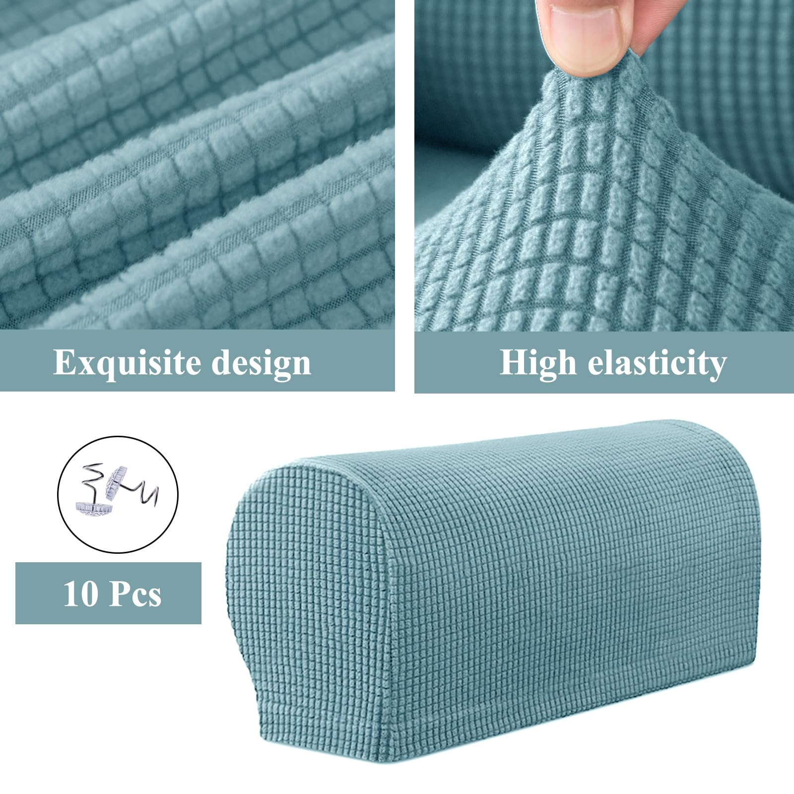 FUAAOLIY Stretch Armrest Covers for Chairs and Sofas Couch Arm Covers for Sofa Spandex Armrest Covers Anti-Slip Furniture Protector Washable Armchair Slipcovers for Recliner Set of 2 (Light Bule) - Image 2