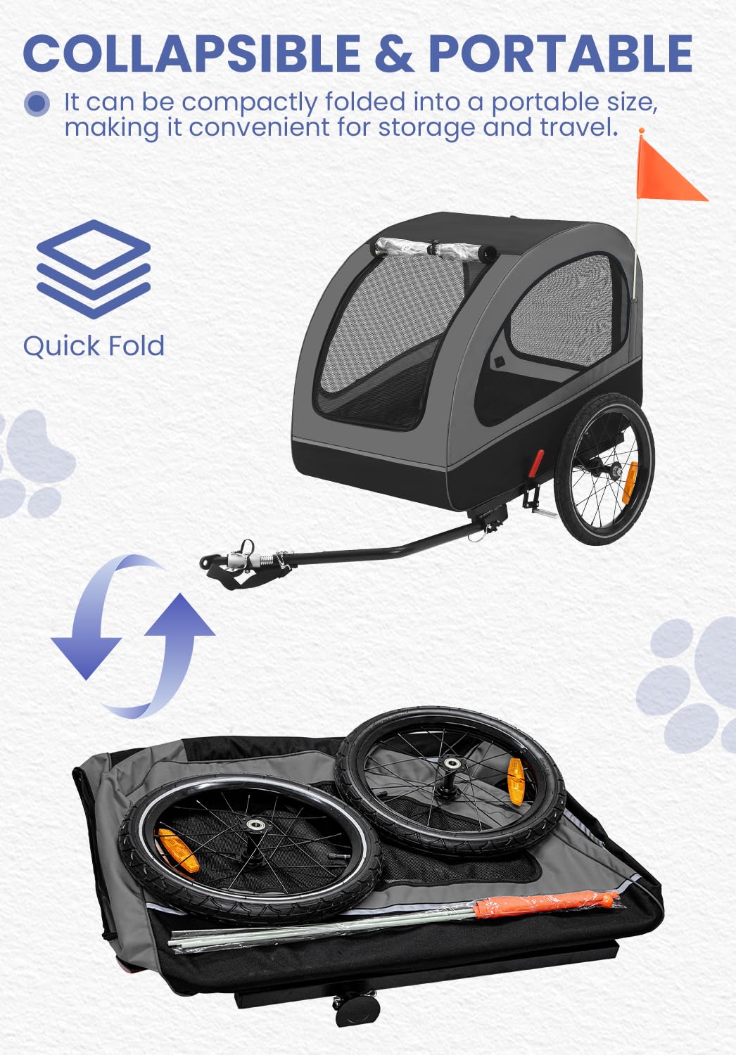 Sepnine Pets L Hundeanhänger für Fahrrad,Fahrradanhänger Hunde,Mit Reflektor und Bremse,600D Oxford Canvas Geschützt vor Regen,Maximale Belastung 40kg