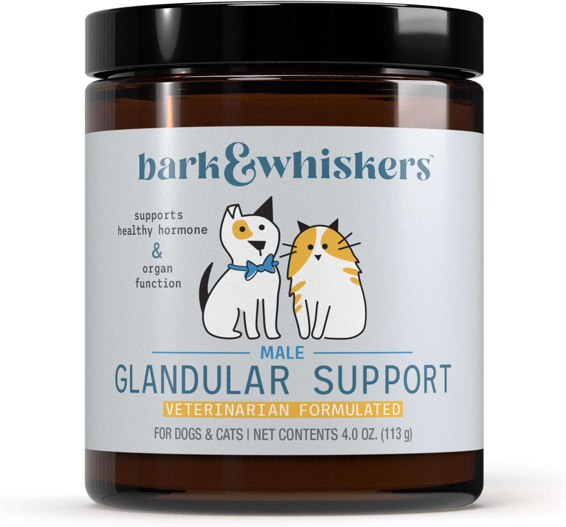 Bark & Whiskers Glandular Support - Supports Endocrine & Organ Health - Freeze-Dried Formula - Hormone-Free Ingredients - Male - 75 Scoops (4 oz)