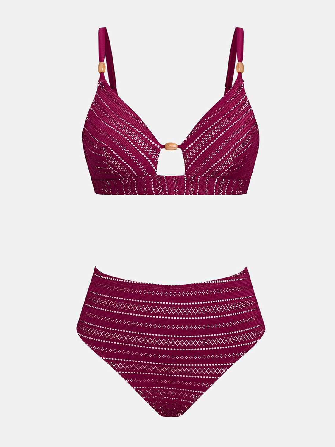 CUPSHE Women's Bikini Sets Two Piece Swimsuit V Neck Cut Out Bathing Suit Mid Rise Back Hook Beading Textured - Image 6