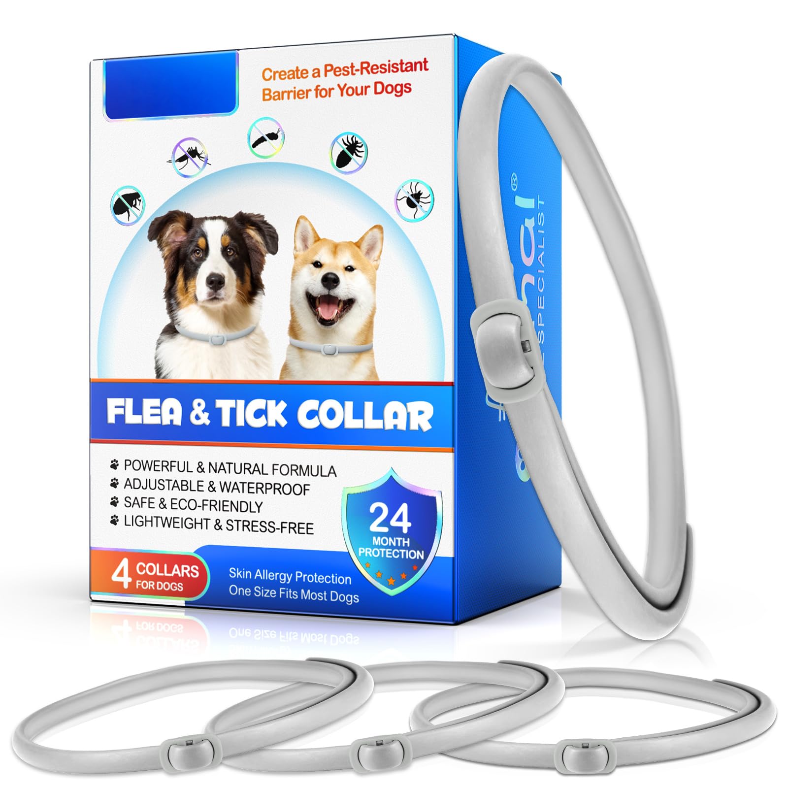 Collar Antiparasitario Perros, Collar Antipulgas Perros,Collar Antipulgas Perros Collar Impermeable Ajustable, Eliminación de Pulgas, Garrapatas y Piojos, Protección Efectiva de 4 * 6 Meses