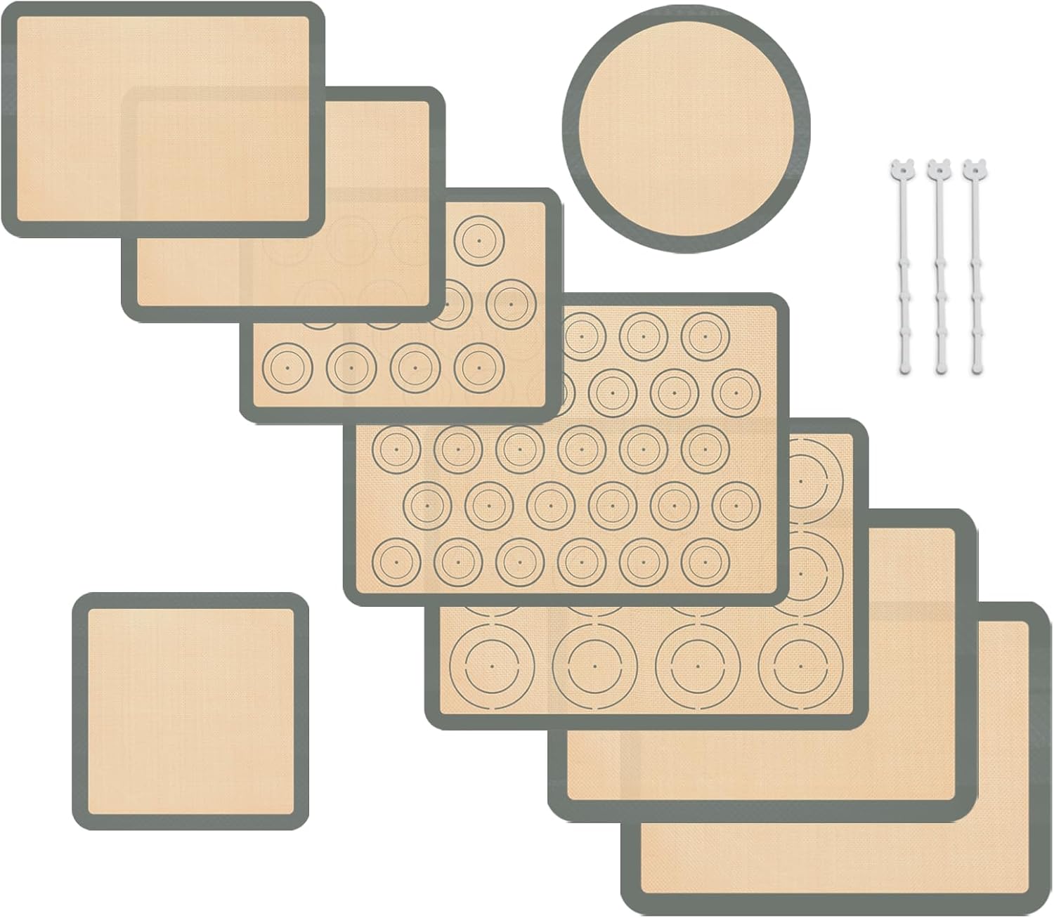 Silicone Baking Mat Set of 9, Silicone Mats for Baking, Baking Sheets Non Stick for Macaron, Cookie, Pizza, Bread and Pastry, Baking Supplies for Oven, Food Grade Reusable