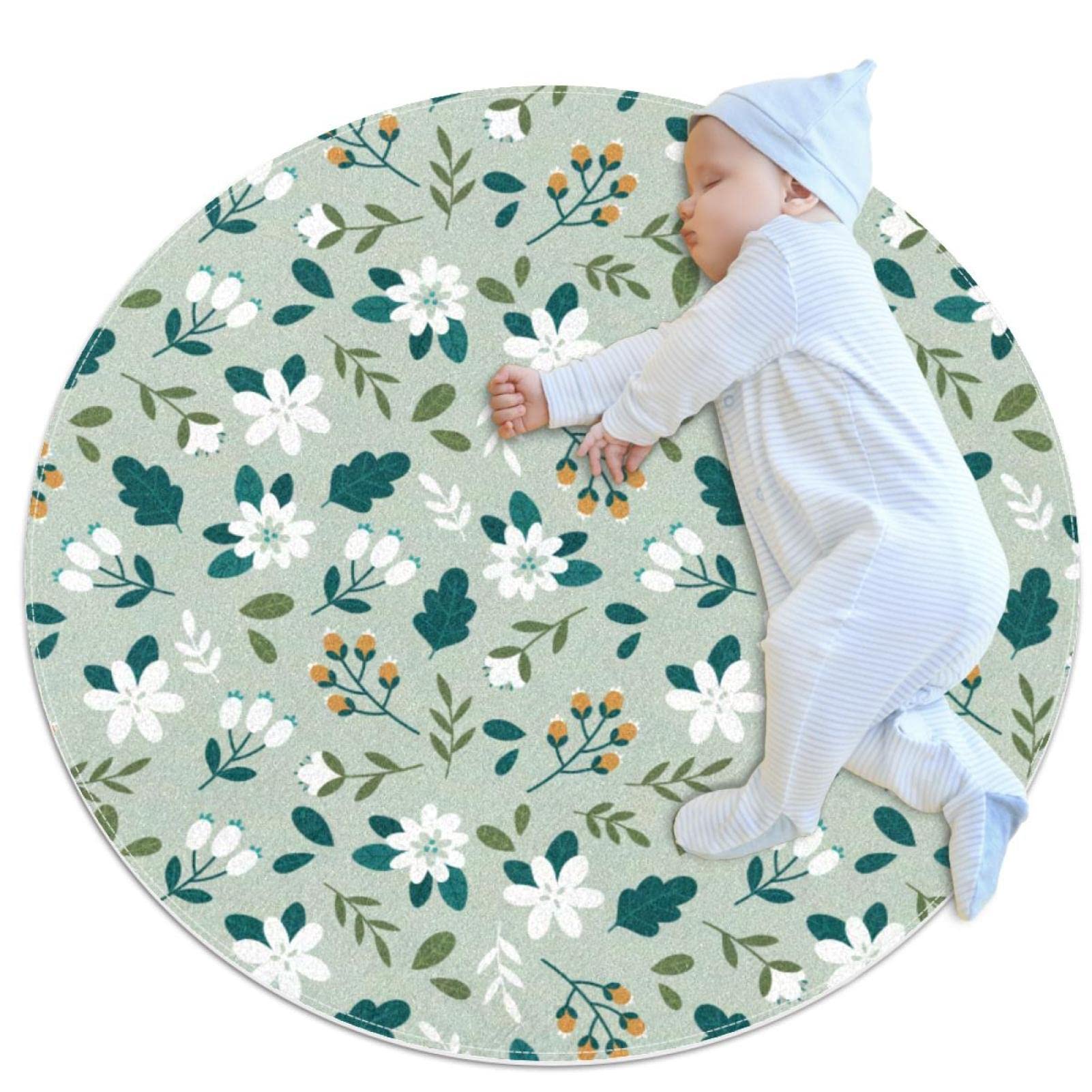 Tapis rond motif fleurs JDEZ 100x100cm pour deco de salon et chambre