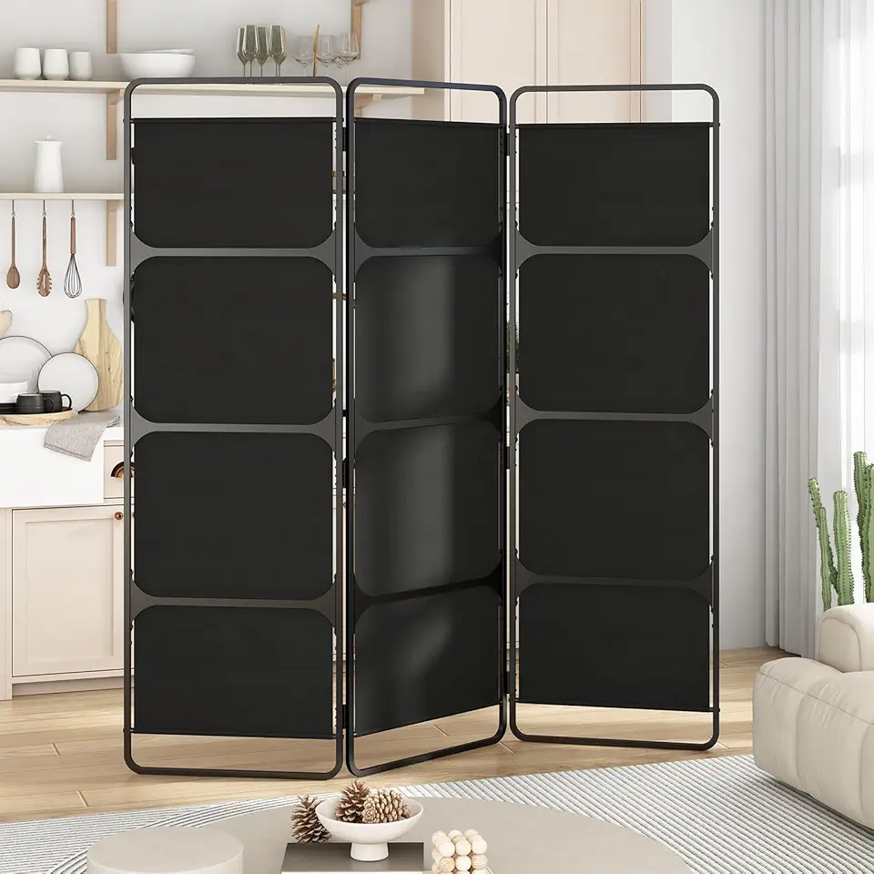 Biombo Dobrável 180 cm Divisória Dobrável de 3 painéis, Divisória de Quarto em Tecido, Divisórias, Móveis para Escritórios, Quartos, Salas, Estrutura em Metal