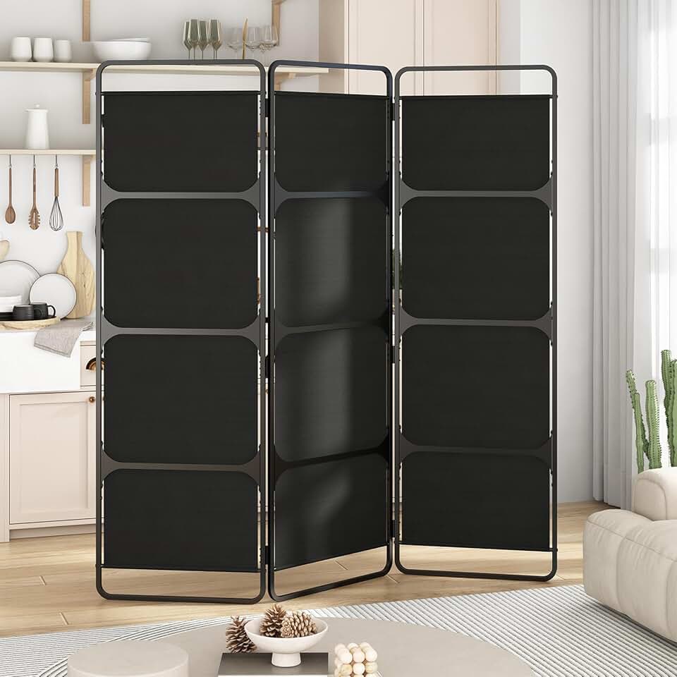 Biombo Dobrável 180 cm Divisória Dobrável de 3 painéis, Divisória de Quarto em Tecido, Divisórias, Móveis para Escritórios, Quartos, Salas, Estrutura em Metal