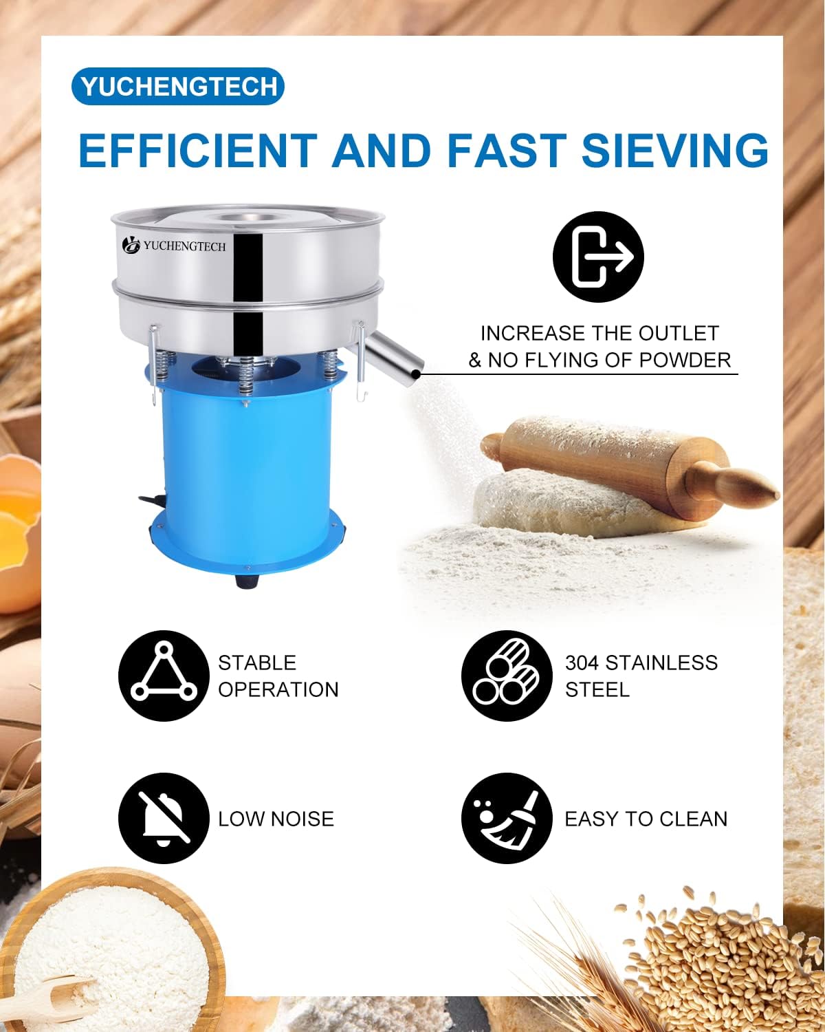 YUCHENGTECH Automatic P-o-w-d-e-r Sifter Machine Electric Vibrating Sieve Machine Sieve Shaker Machine Automatic Sifter Shaker Machine φ15.74 (110V)