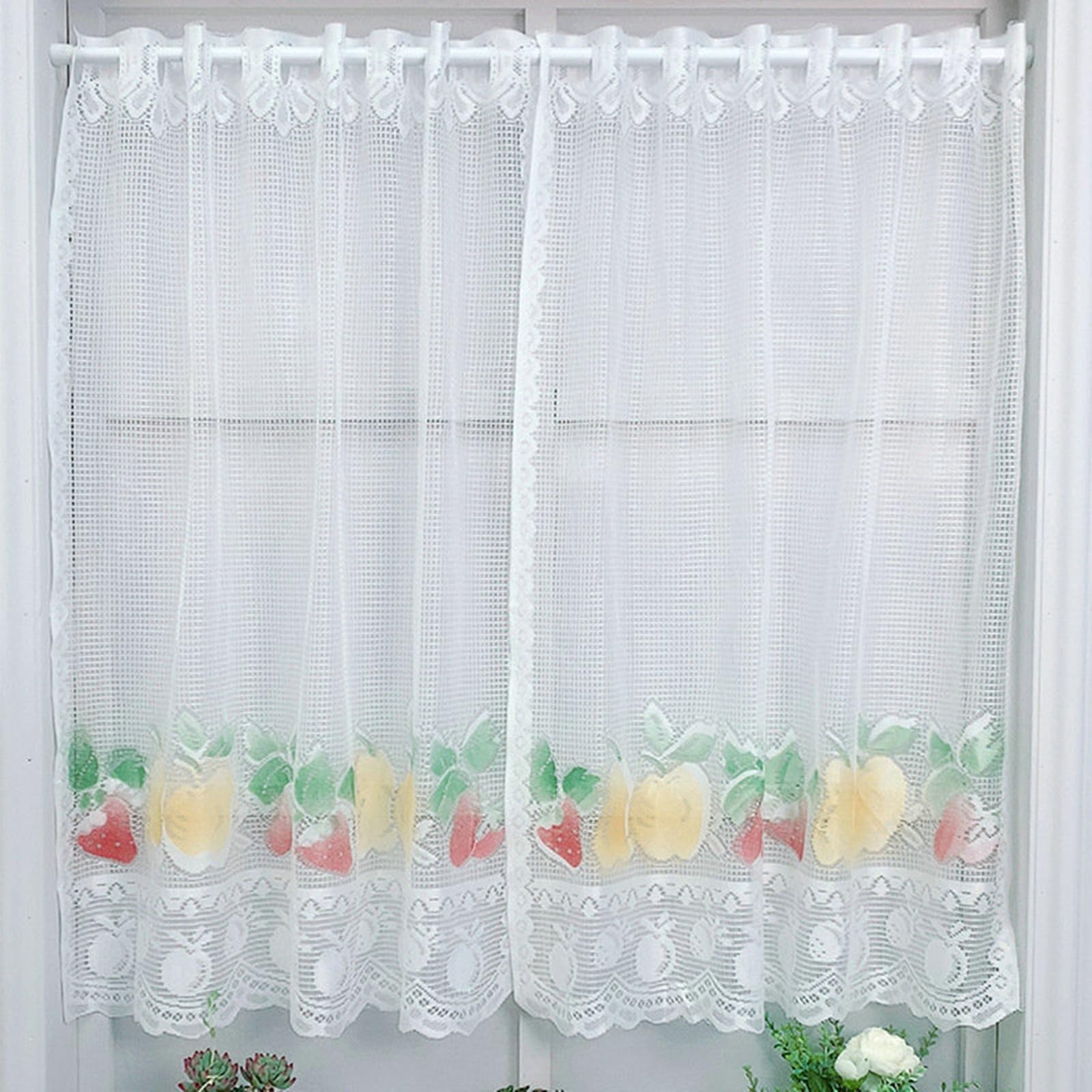 Rideau de dentelle blanche motif fruits KnSam pour porte et meuble