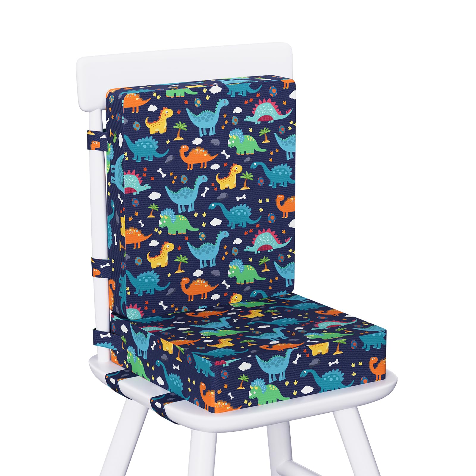 Capslpad Toddler Booster Seat Cushion for Dining Table with Backrest 2pcs Non-Slip Bottom Adjustable Safety Belt Waterproof Thick Cartoon Booster Seat Cushions Detachable Washable Portable, Dinosaur