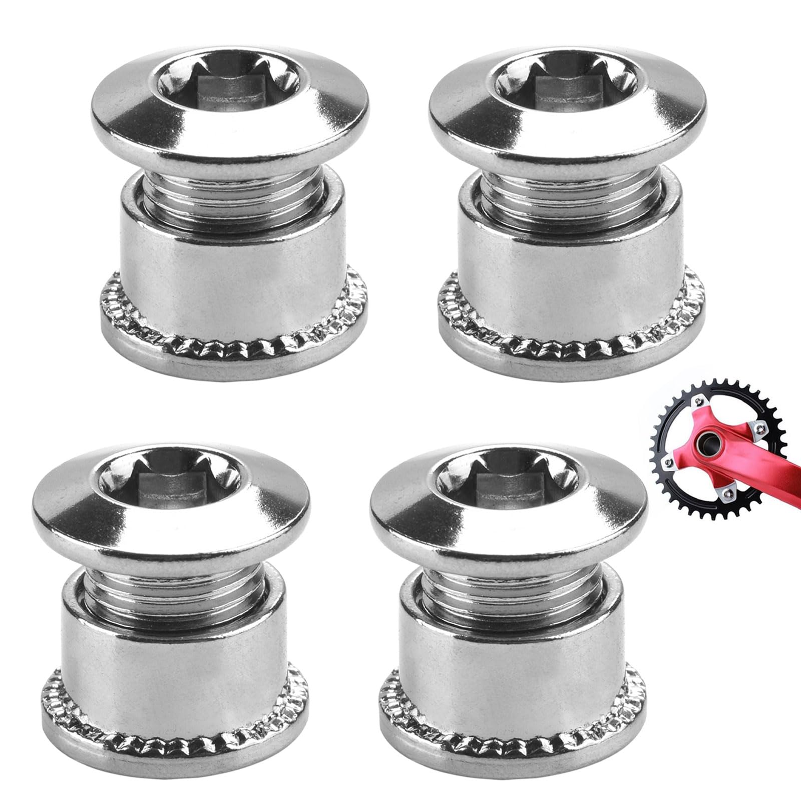 4Pcs Durable Single Chainring Bolts Smooth Surface Single Chainwheel Bolts Nuts Effective Alloy Steel Crankset Screws for Road Bicycle Crankset