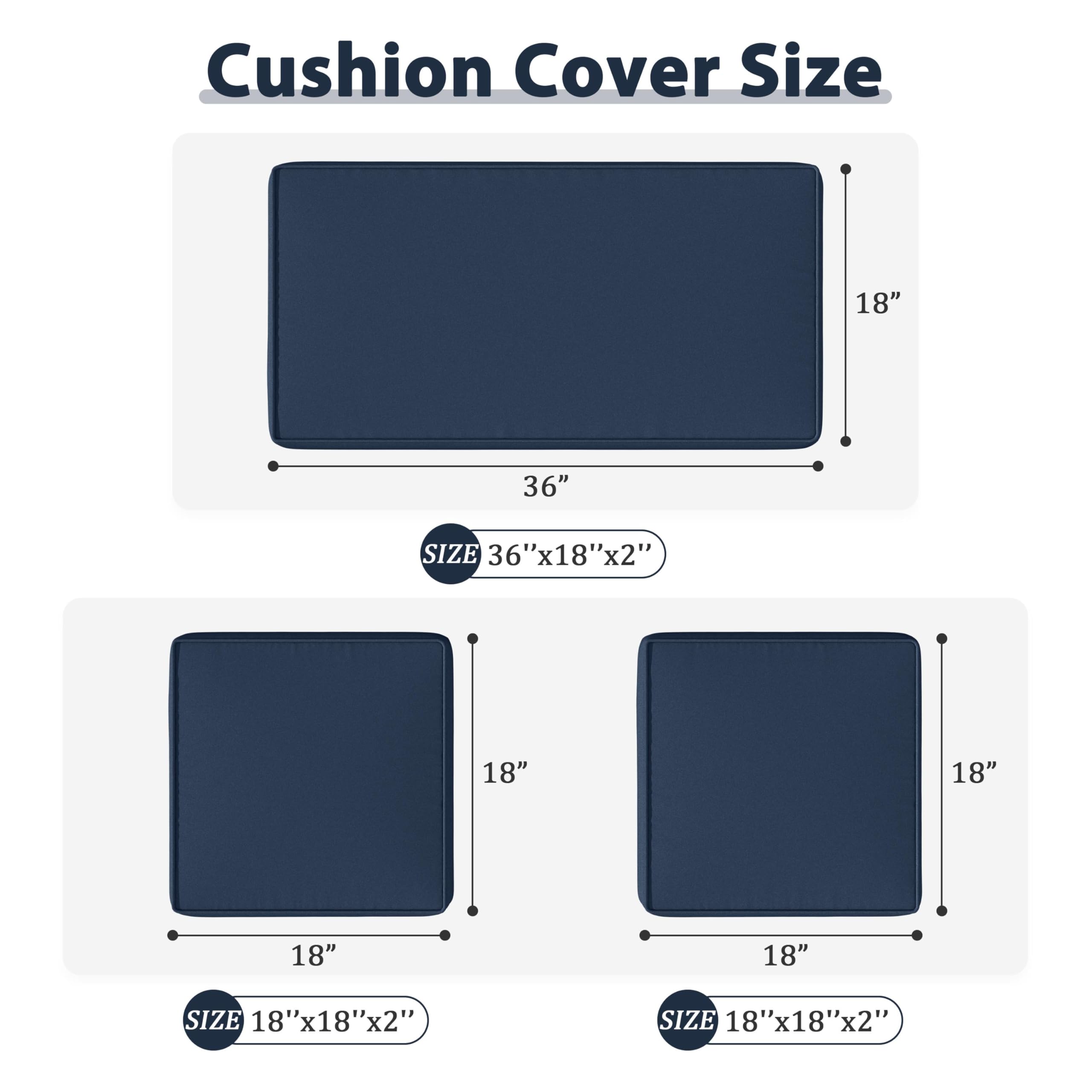 Snubbull 3 Pack Outdoor Patio Seat Cushions Replacement Covers Fit for 4 Pieces 4-Seater Wicker Rattan Patio Conversation Set Loveseat Chair Couch Furniture,36x18x2,18x18x2,Navy Blue-Cover Only