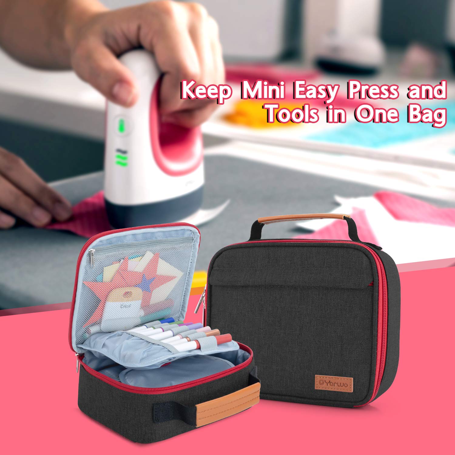 Yarwo Carrying Case for Cricut Easy Press Mini, Portable Tote Bag Compatible with Heat Press Machine and Tools, Black — Amazon image 7