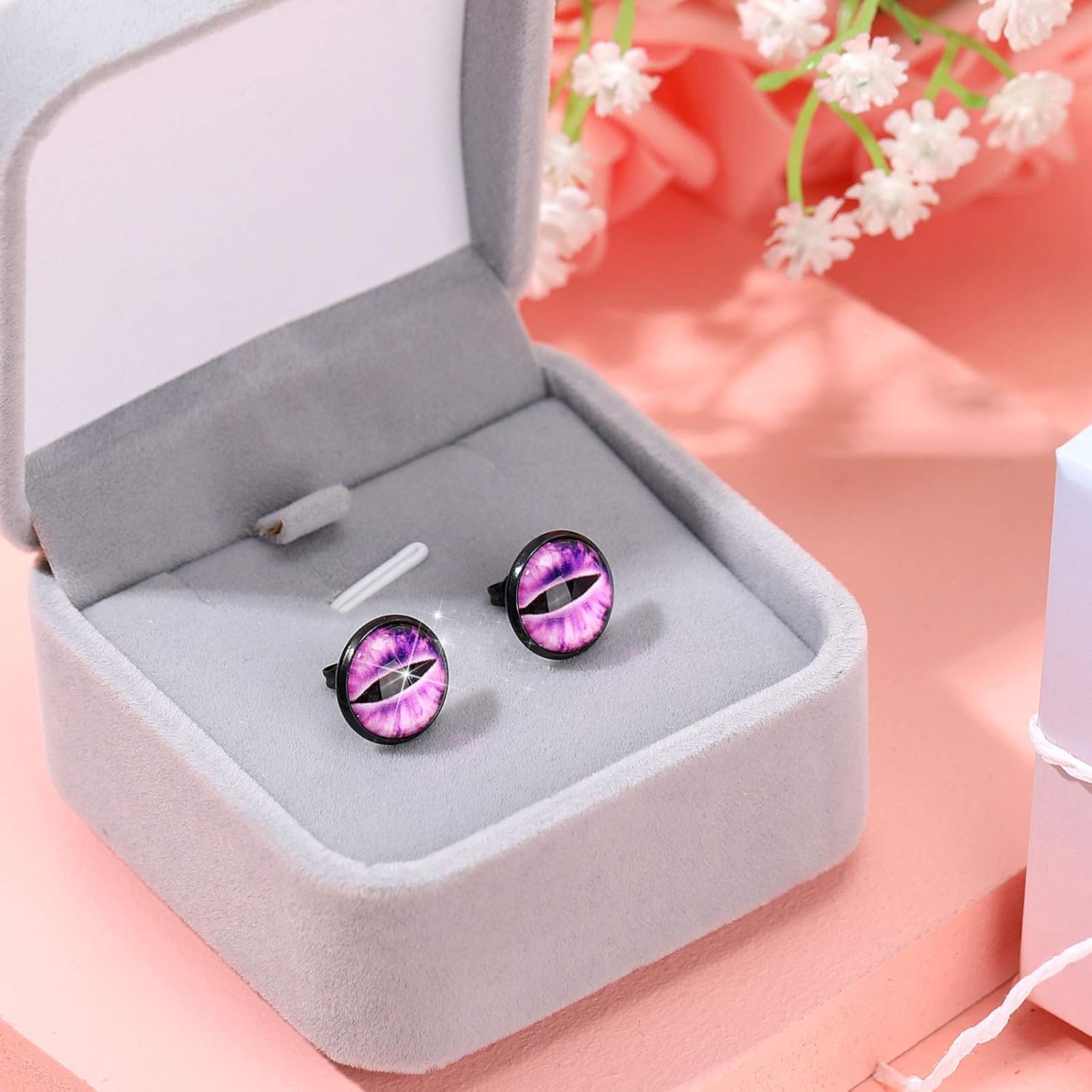 Hicarer 200 Pieces Stud Earring Kit, Including 50 Pieces 12 mm Stainless Steel Blank Stud 50 Rubber Back, 50 Pieces 12 mm Clear Glass Cabochons 50 Stainless Steel Earring Back for DIY Making (Black) - Image 5