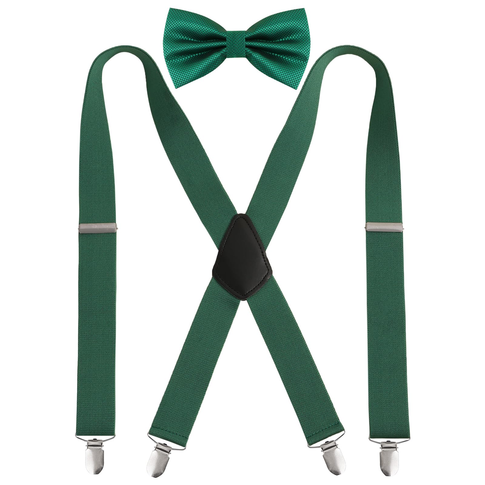 Alizeal Mens Suspender Pre-tied Bow Tie Set, Dark Green