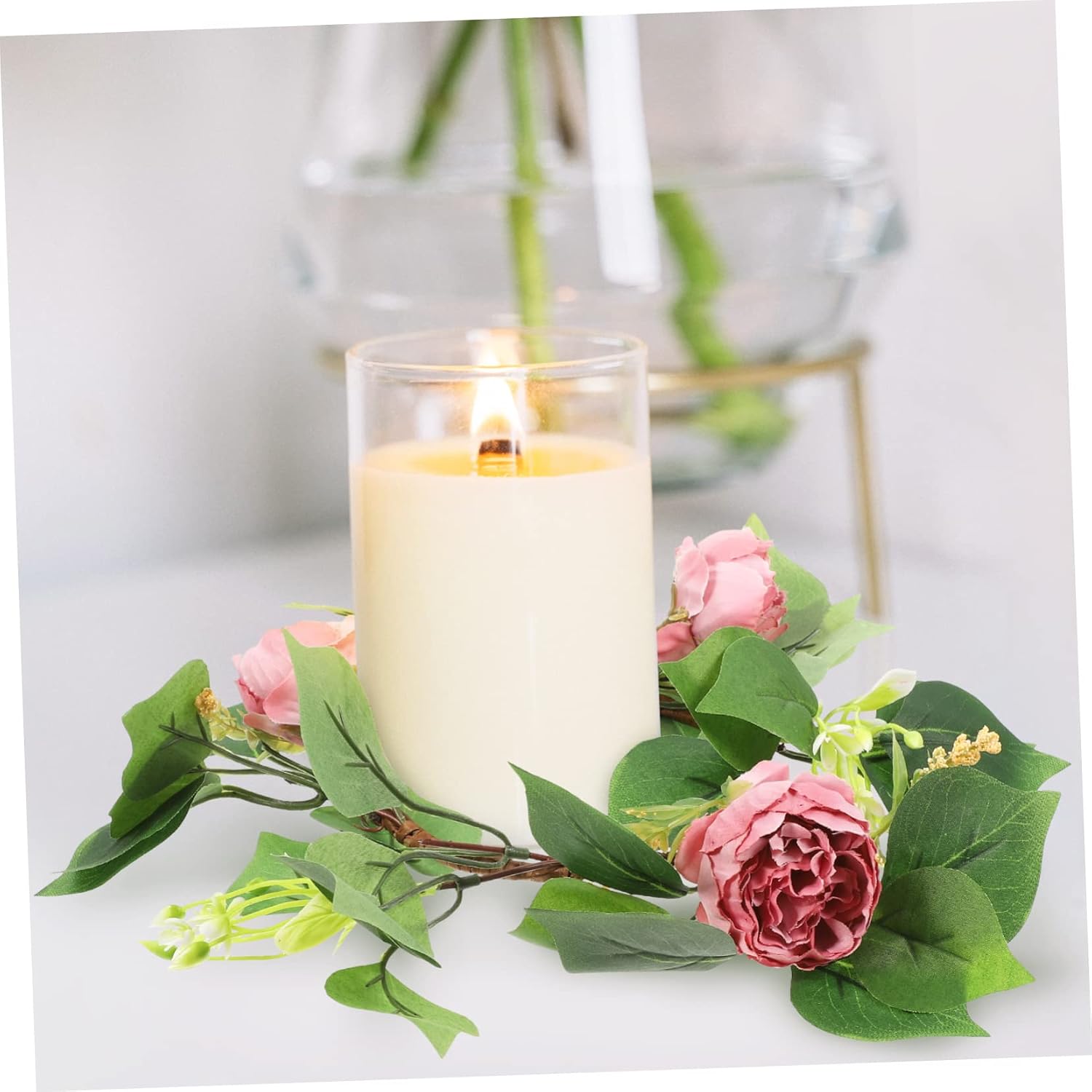 Amosfun Candle Artificial Peony Flowers Decorative Wreath for Wedding and Party Centerpieces Elegant Faux Floral Table Decor for Home Celebrations