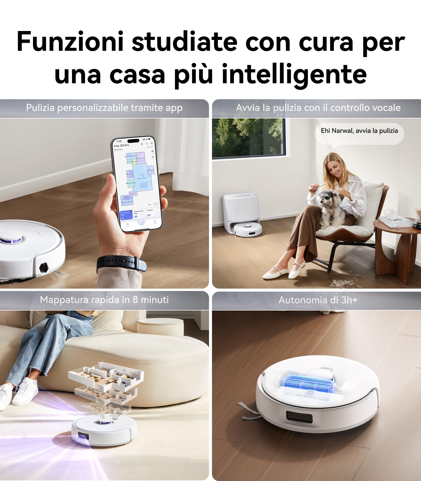 NARWAL Freo Z10 Pro Robot Aspirapolvere Lavapavimenti, 18500Pa, CarpetFocus2.0, DualFlow2.0 Anti-groviglio di Peli, Mop Estensibile, Navigazione Radar LDS, Acqua Calda a 75℃, Autopulizia e Asciugatura