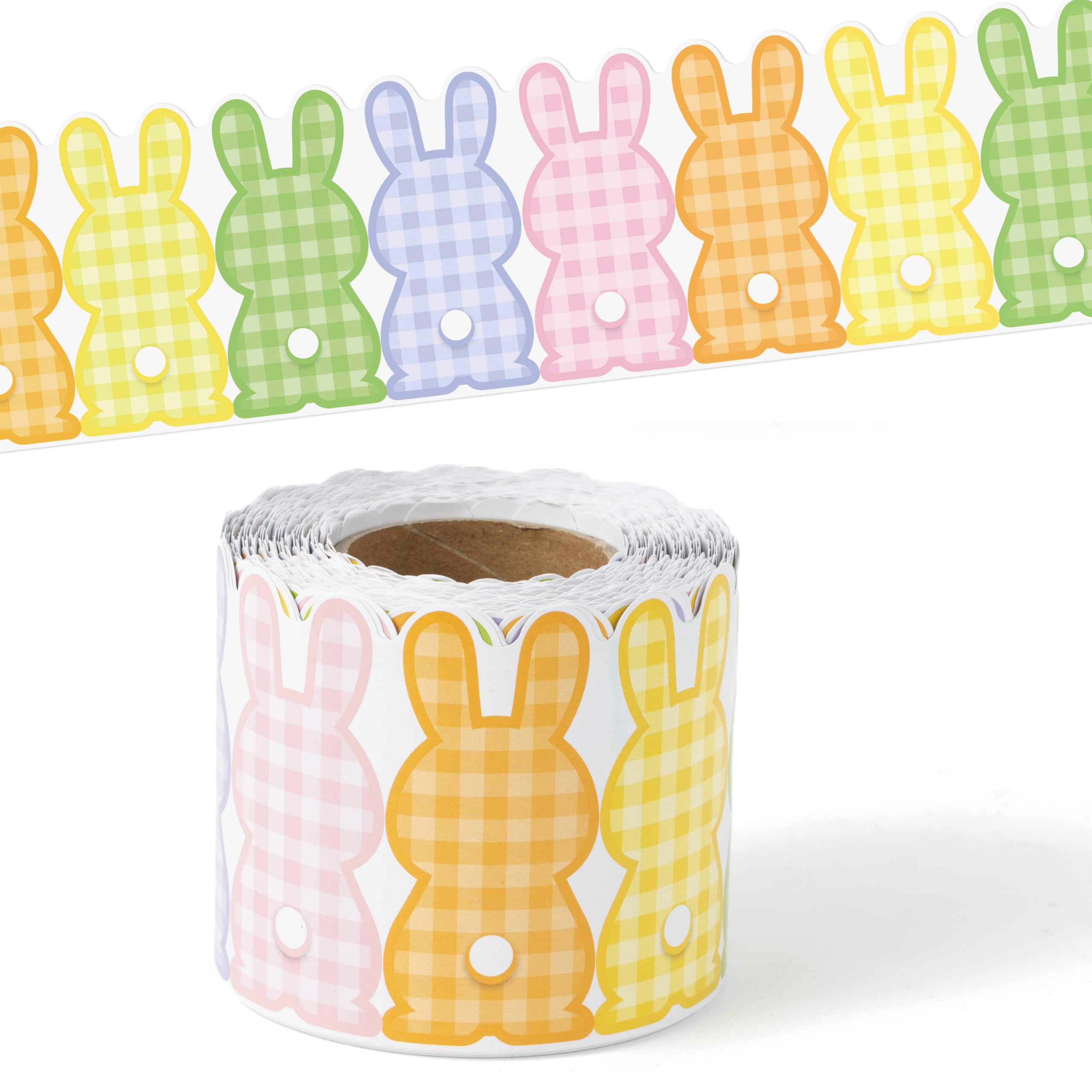 BeYumi Plaid Bunny Border Trim - 65ft Spring Bunny Plaid Rolled Border Trim Back to School Cute Colorful Rabbit Checkered Bulletin Board Set Classroom Home Door Party Church Chalkboard Wall Decoration