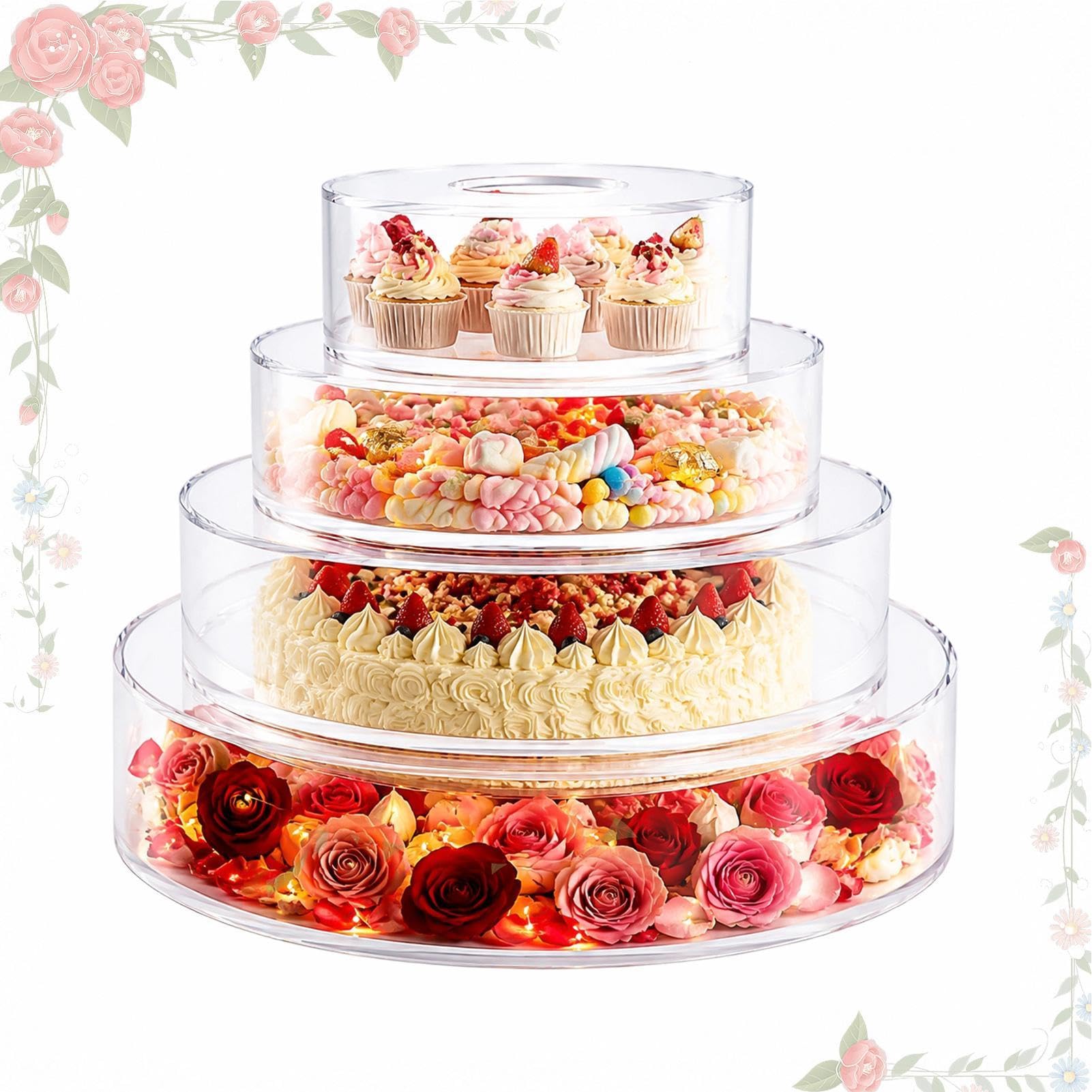 Generico Porta Torte Trasparente 4 Pezzi Trasparenti Riutilizzabili con LED